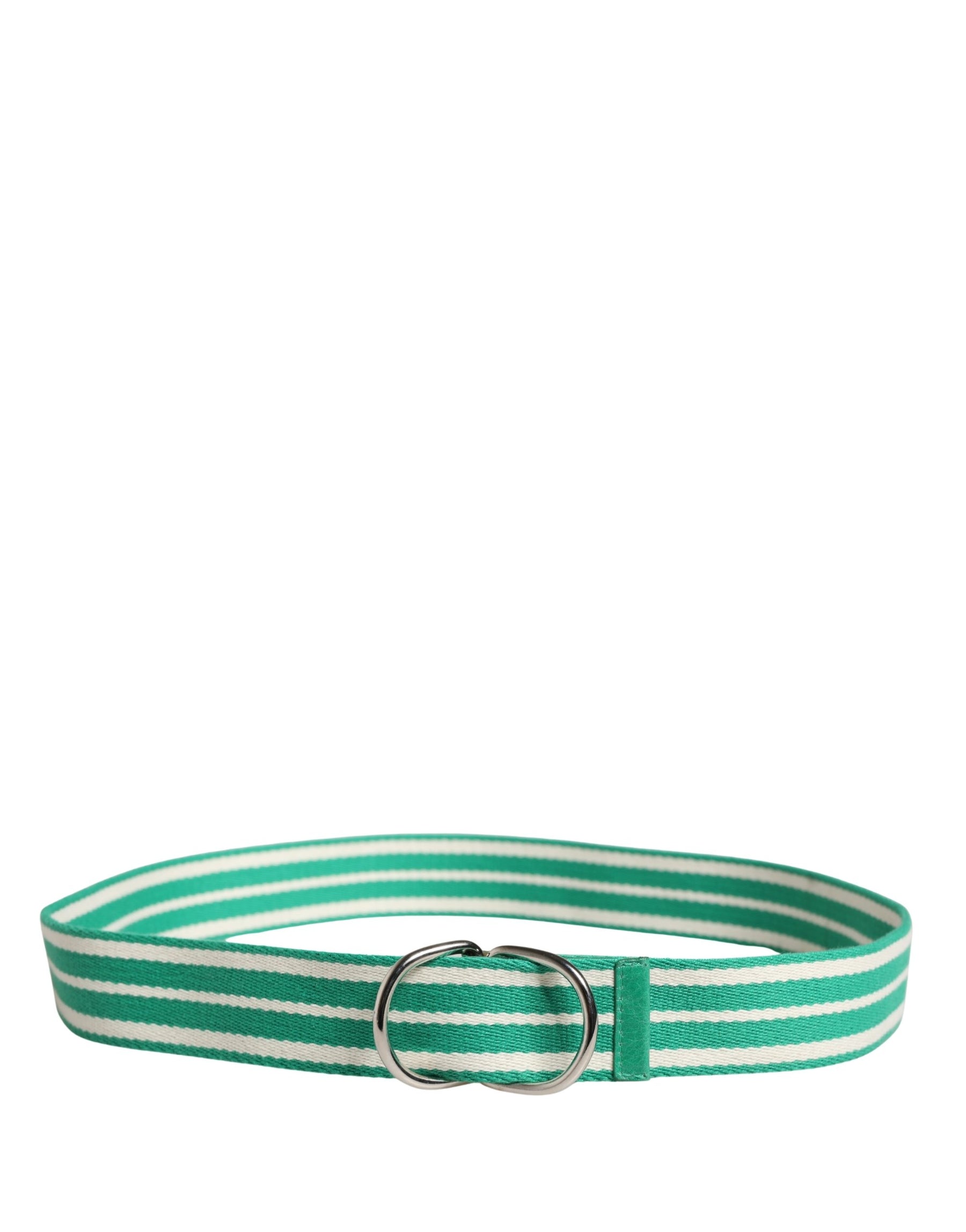 Red Valentino White Green Stripes Canvas Silver Metal Buckle Belt | Regal Royce