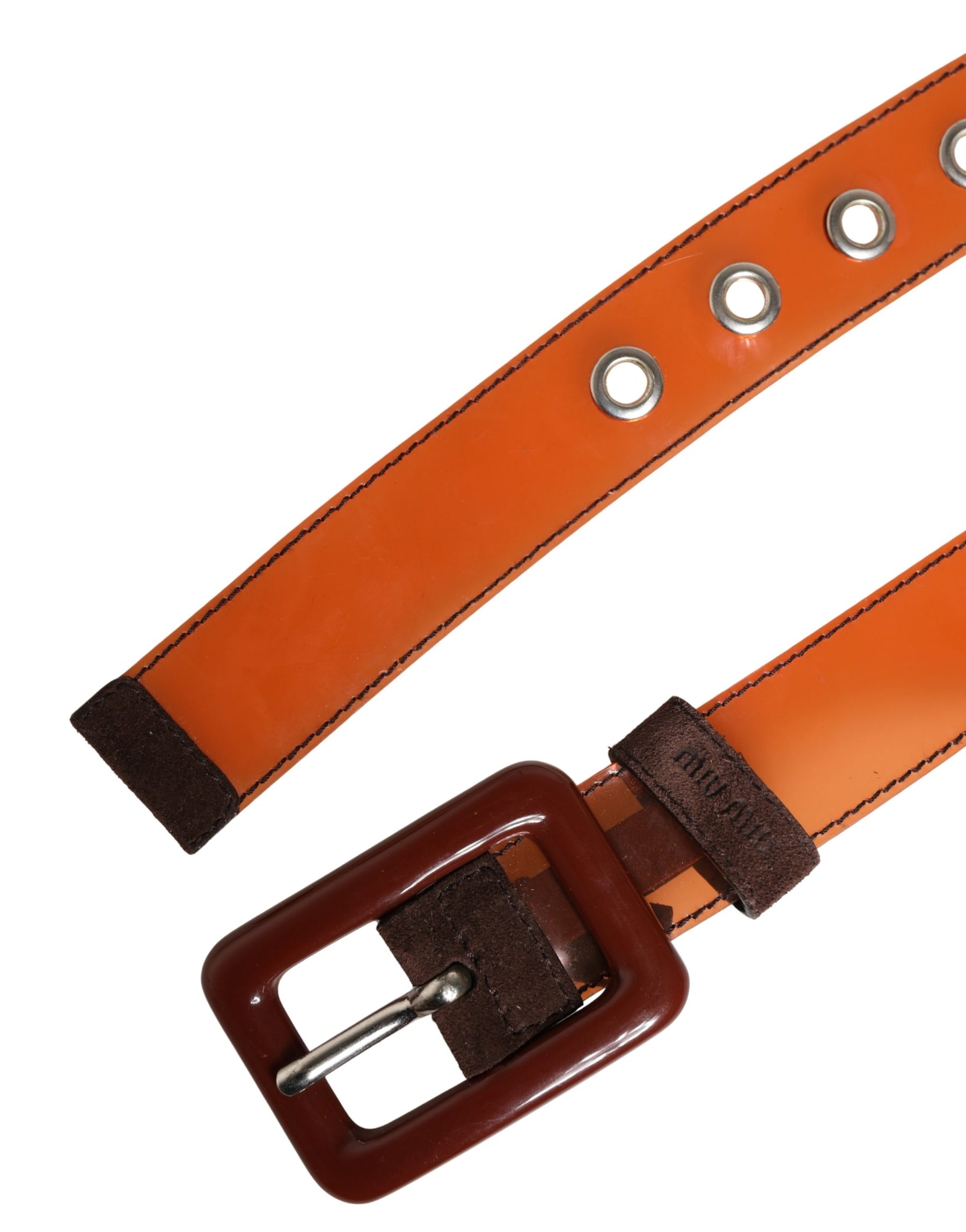 Miu Miu Orange PVC Waist Women Cintura Square Buckle Belt | Regal Royce