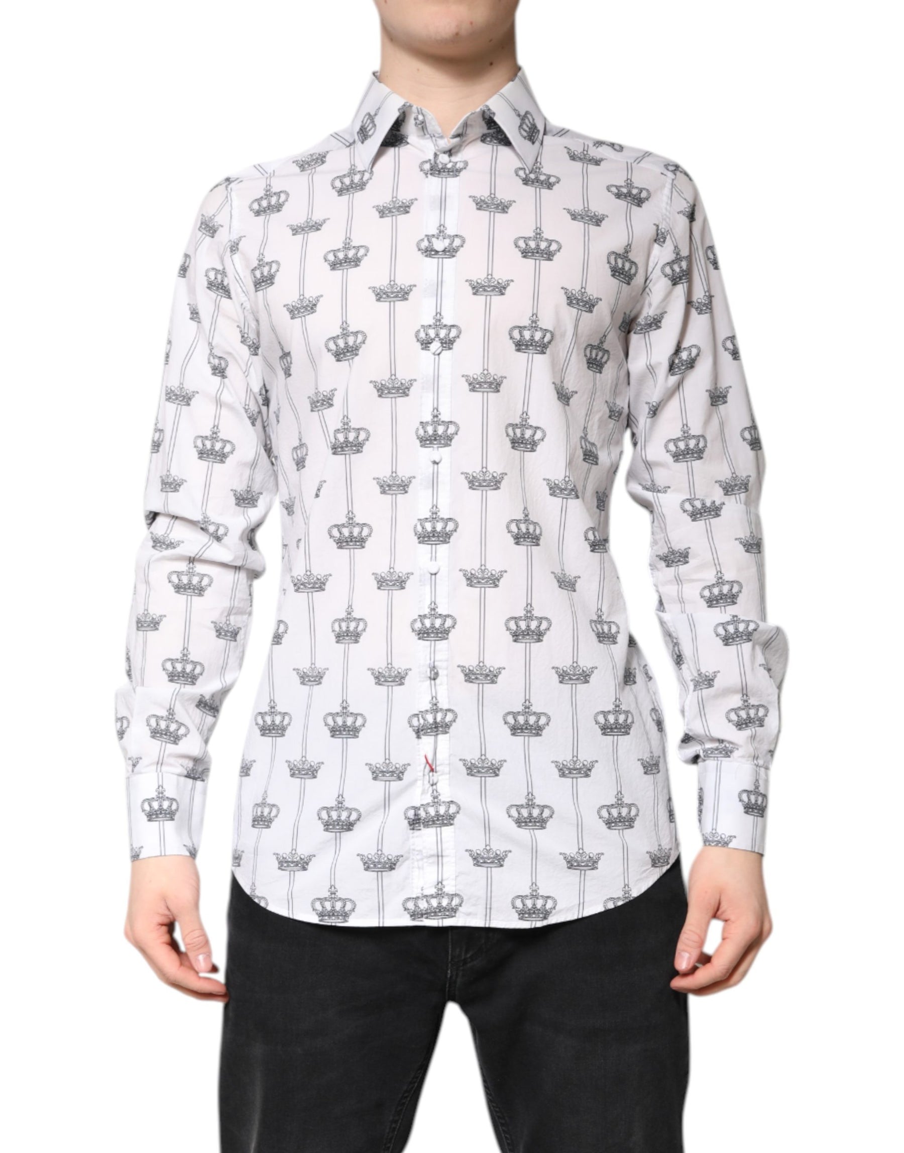 Dolce & Gabbana White GOLD Crown Cotton Dress Formal Shirt | Regal Royce