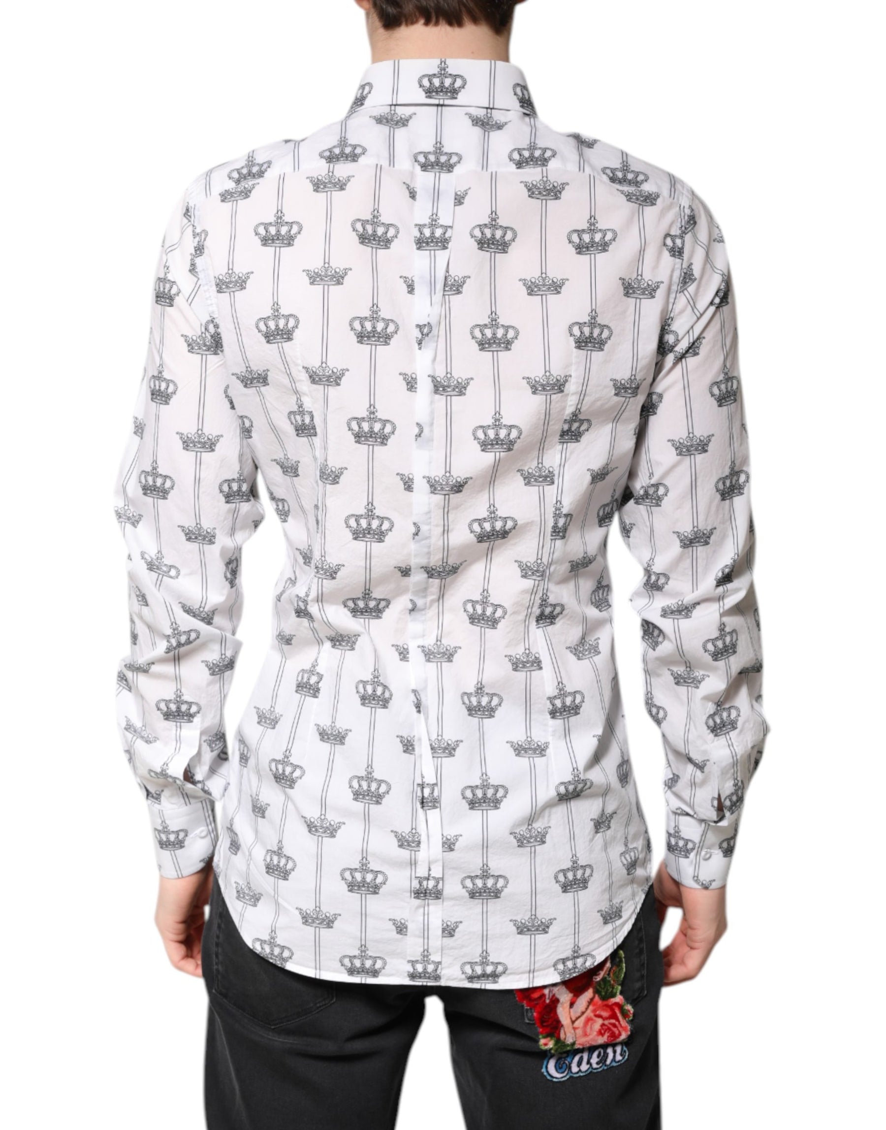 Dolce & Gabbana White GOLD Crown Cotton Dress Formal Shirt | Regal Royce