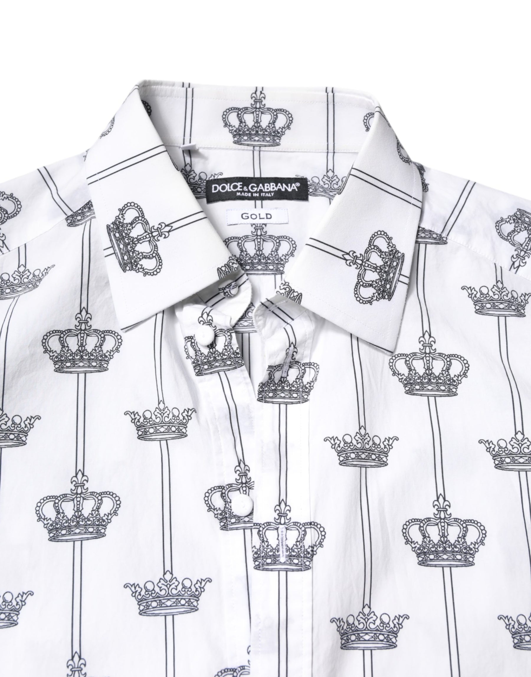 Dolce & Gabbana White GOLD Crown Cotton Dress Formal Shirt | Regal Royce