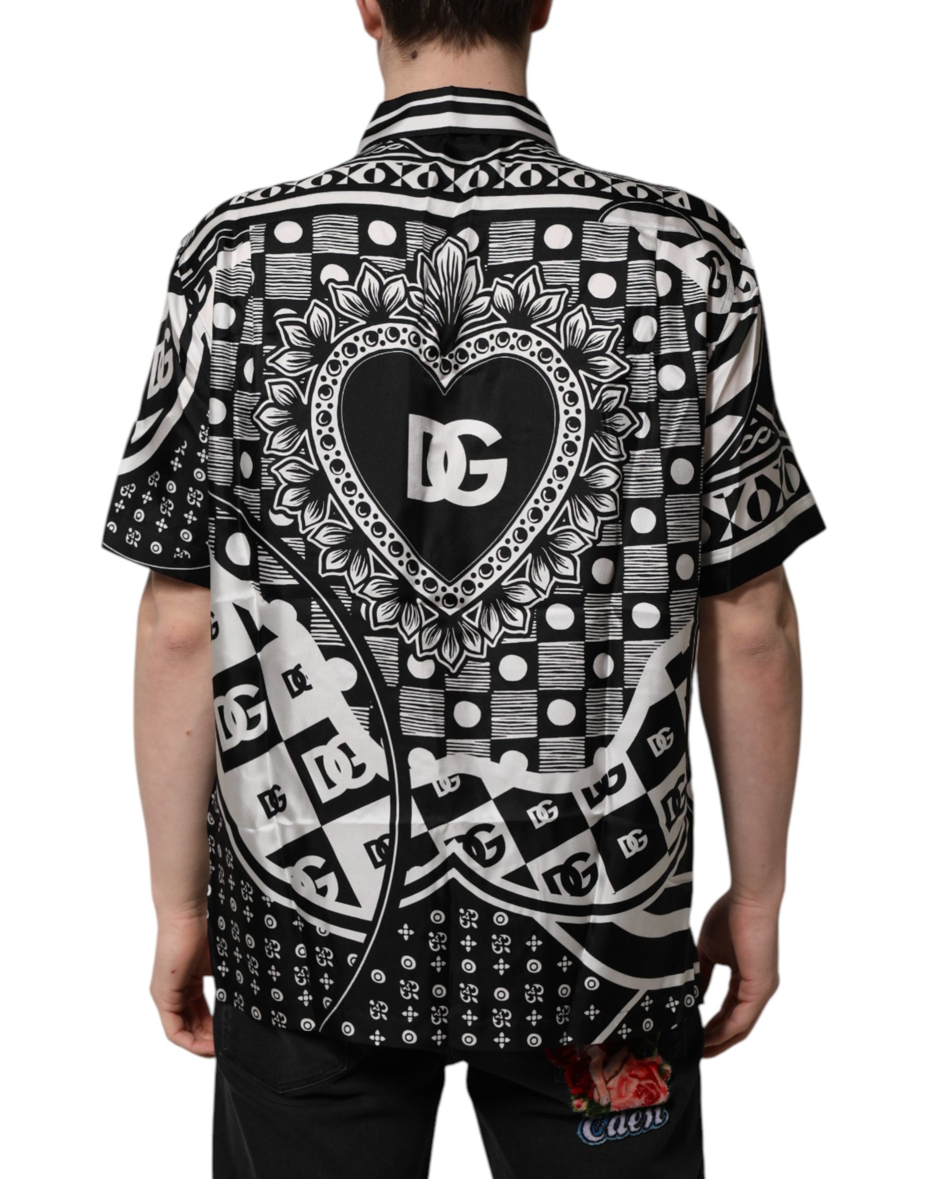 Dolce & Gabbana Black Silk Logo Print Short Sleeves Shirt | Regal Royce
