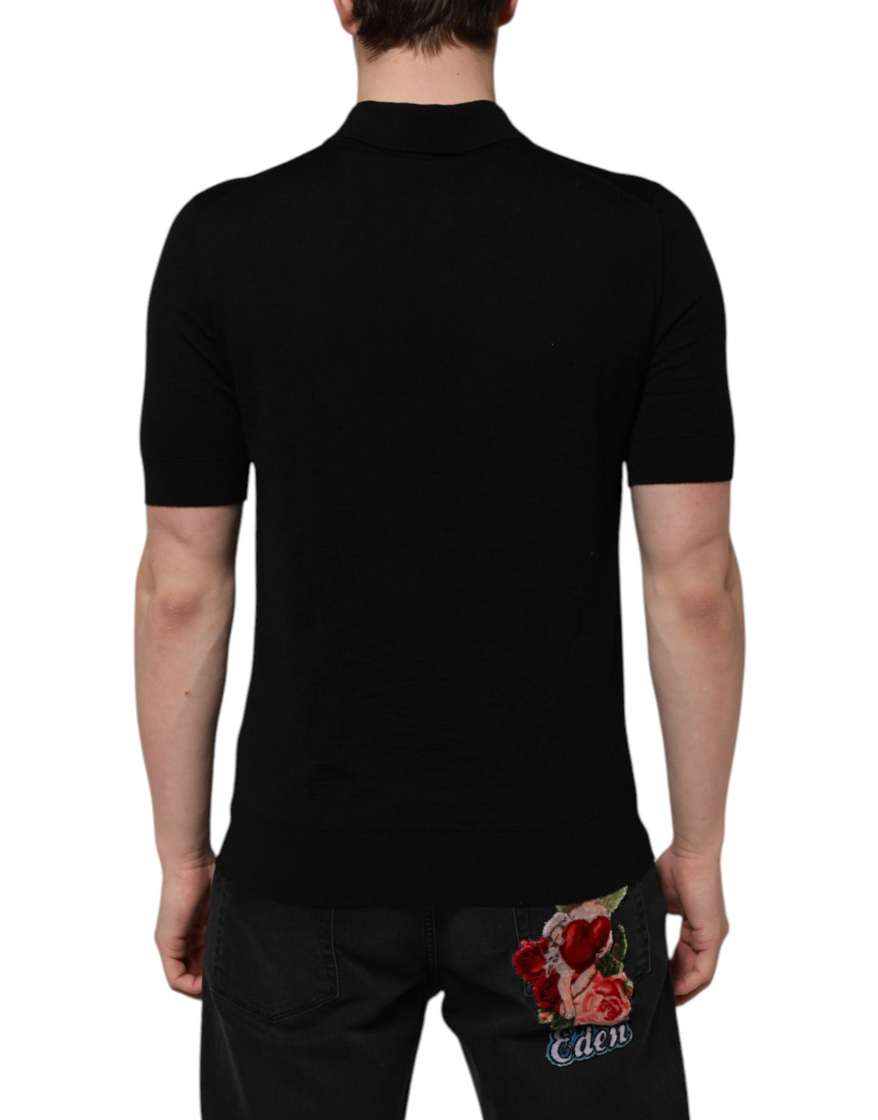 Dolce & Gabbana Black Wool Logo Floral Short Sleeve T-shirt | Regal Royce