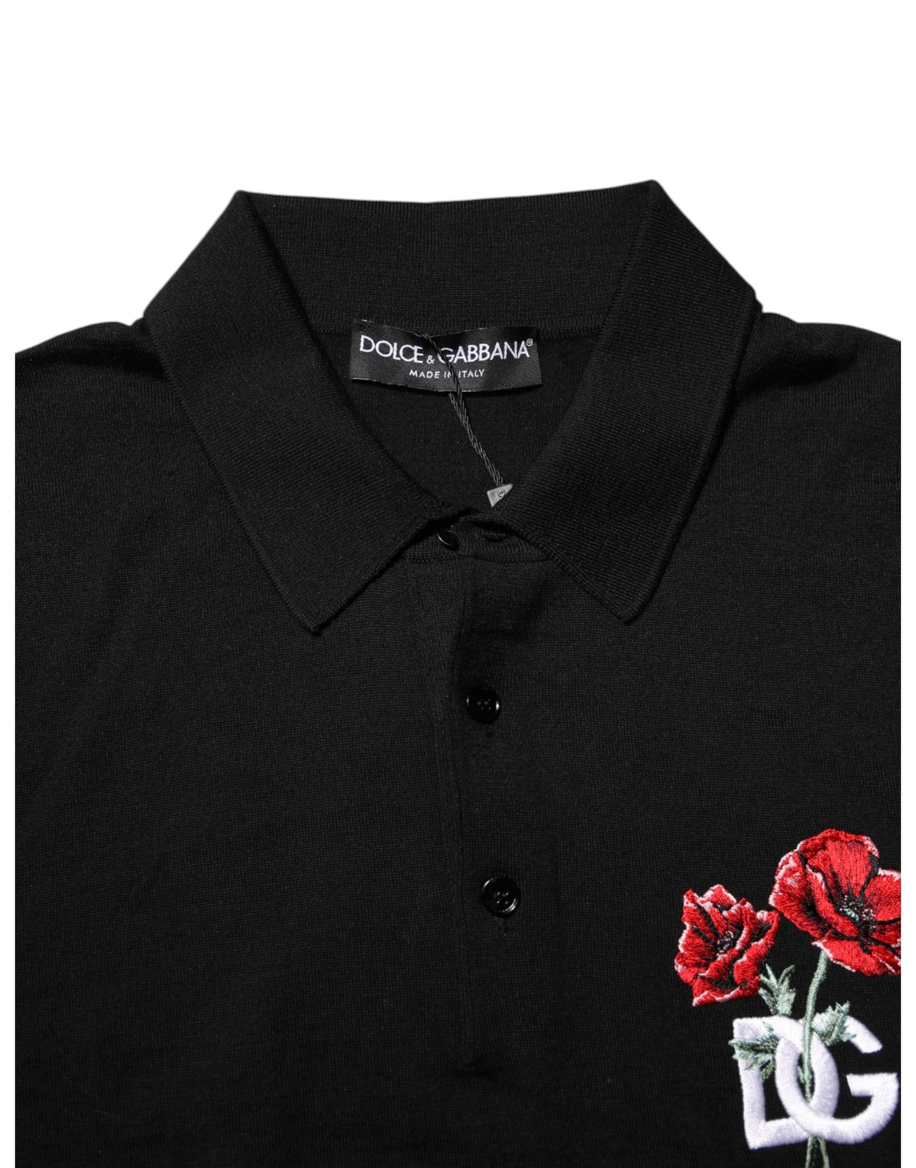 Dolce & Gabbana Black Wool Logo Floral Short Sleeve T-shirt | Regal Royce