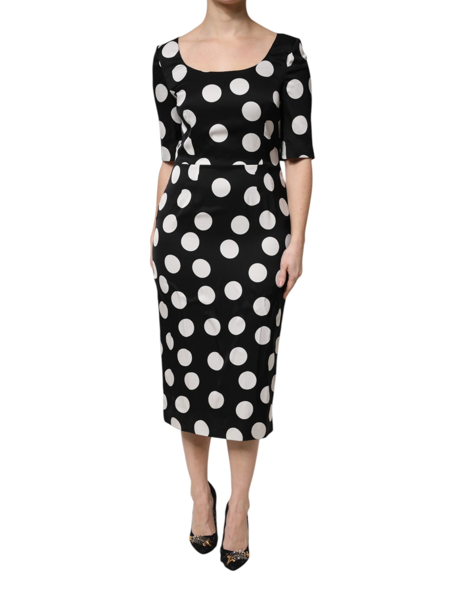 Dolce & Gabbana Black White Polka Dot Silk Sheath Midi Dress | Regal Royce