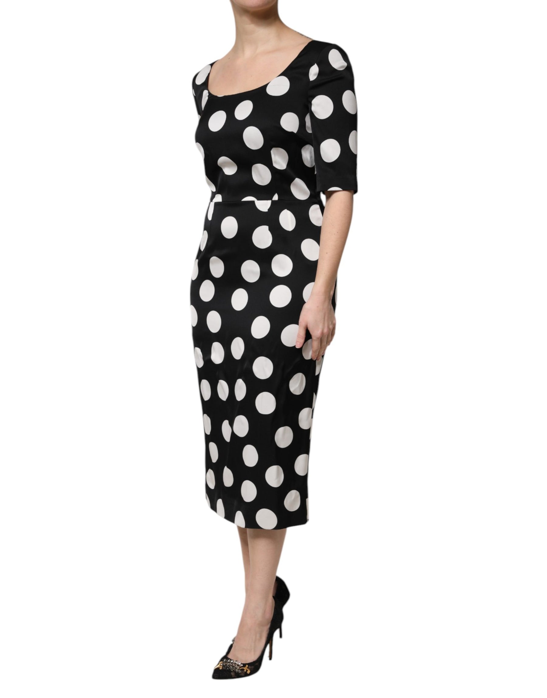 Dolce & Gabbana Black White Polka Dot Silk Sheath Midi Dress | Regal Royce