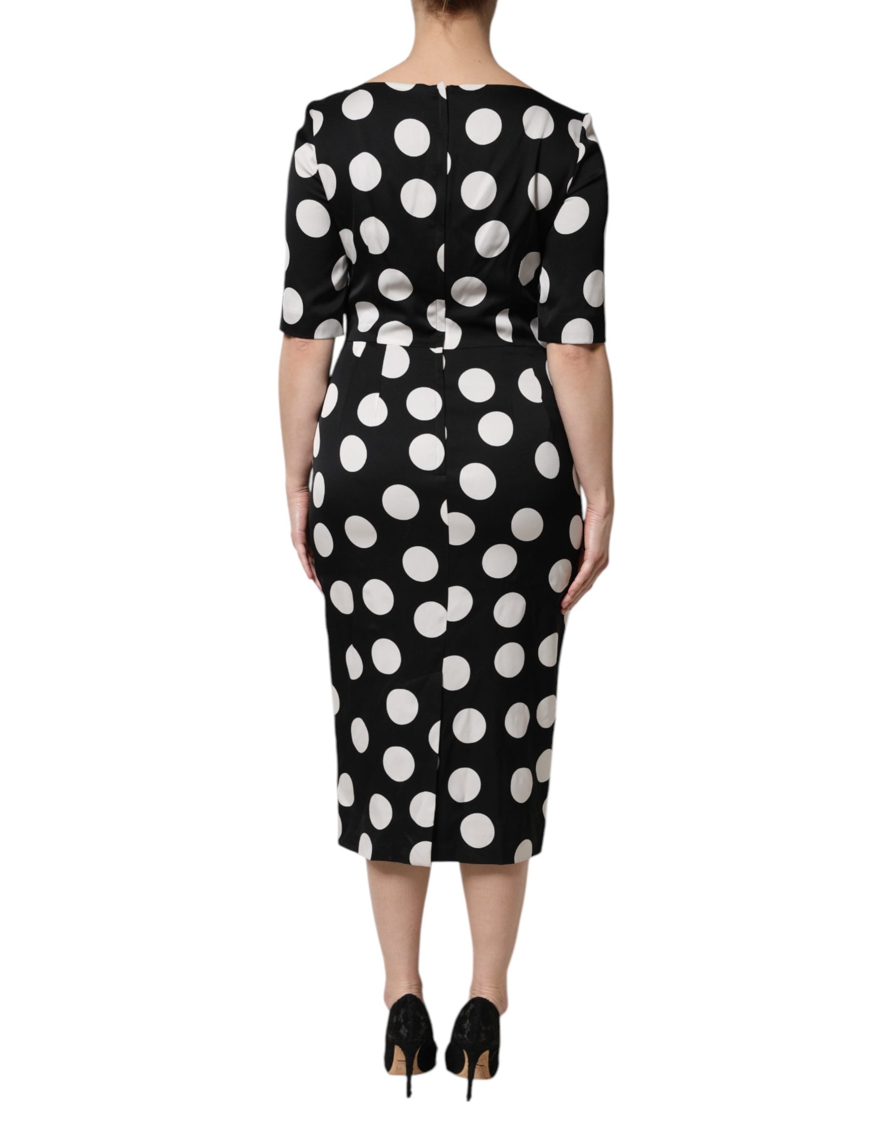 Dolce & Gabbana Black White Polka Dot Silk Sheath Midi Dress | Regal Royce