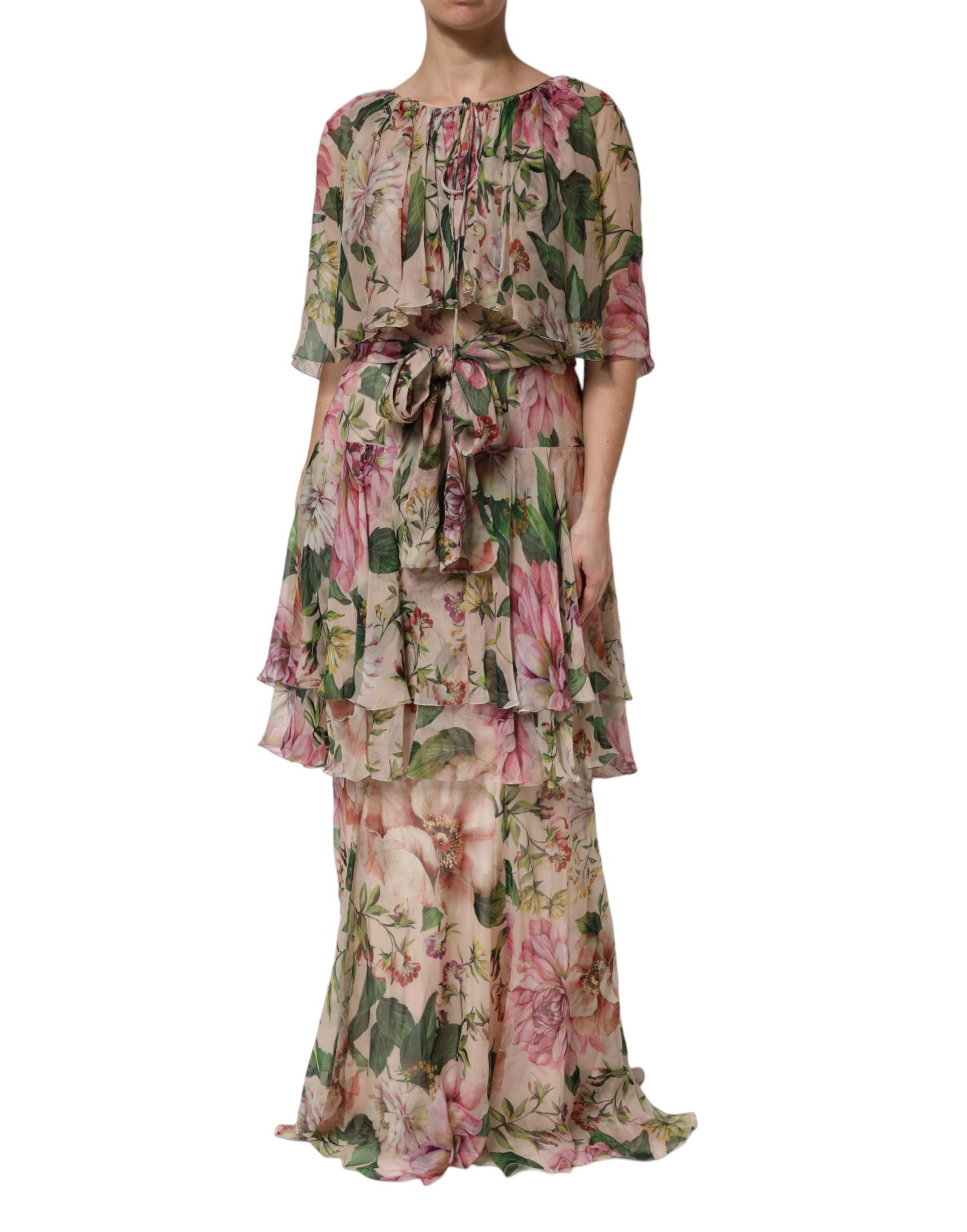 Dolce & Gabbana Multicolor Floral Silk Layered Maxi Dress | Regal Royce