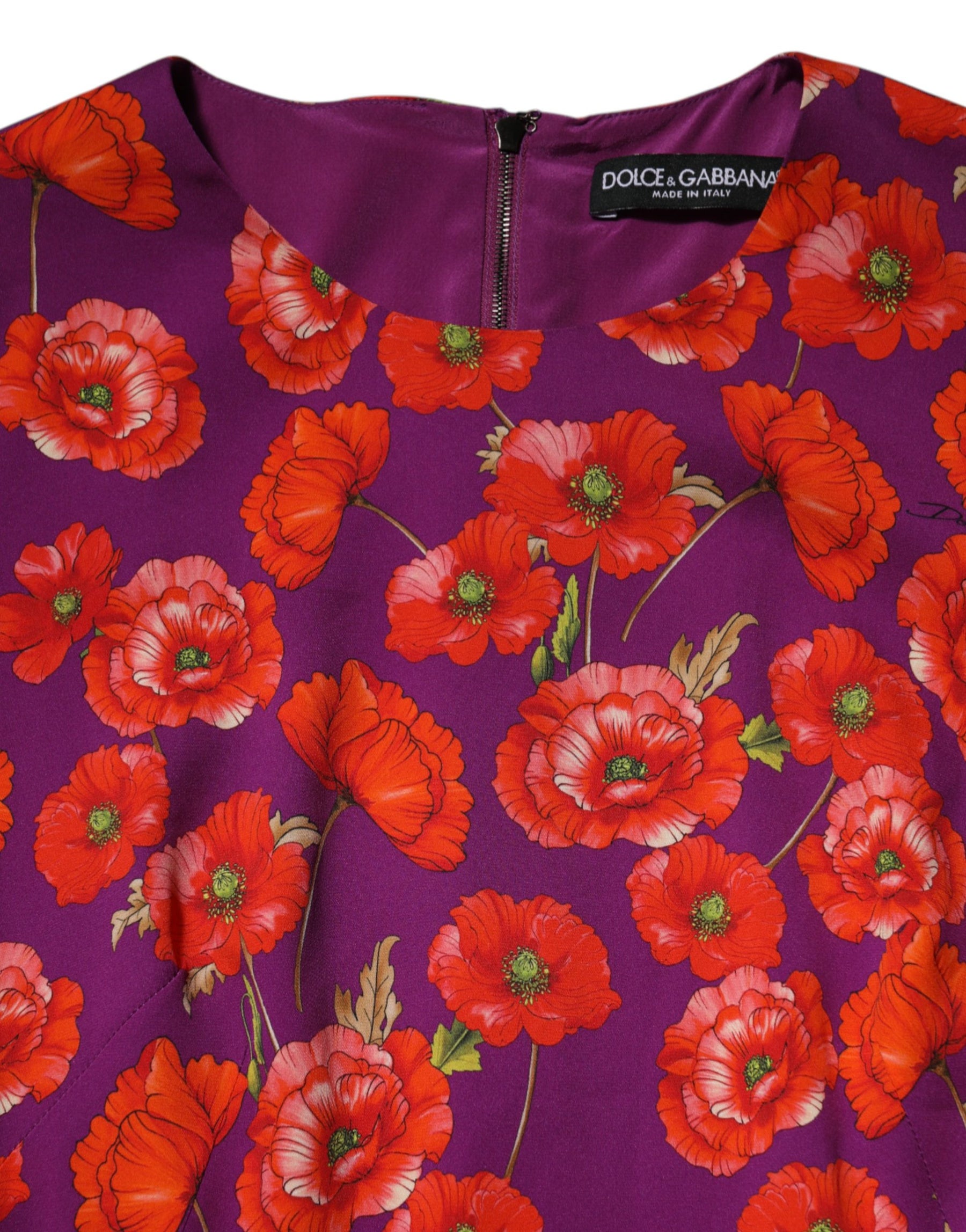 Dolce & Gabbana Purple Silk Floral Print Midi Sheath Dress | Regal Royce