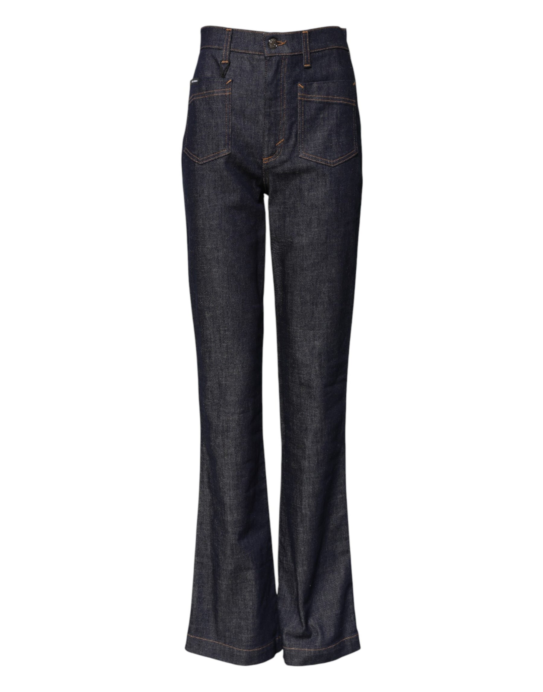 Dolce & Gabbana Dark Blue Cotton Flared Wide Leg Denim Jeans | Regal Royce