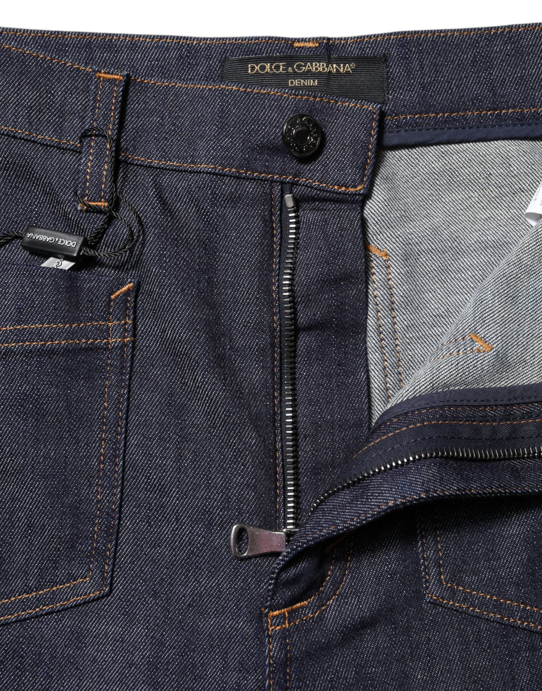 Dolce & Gabbana Dark Blue Cotton Flared Wide Leg Denim Jeans | Regal Royce