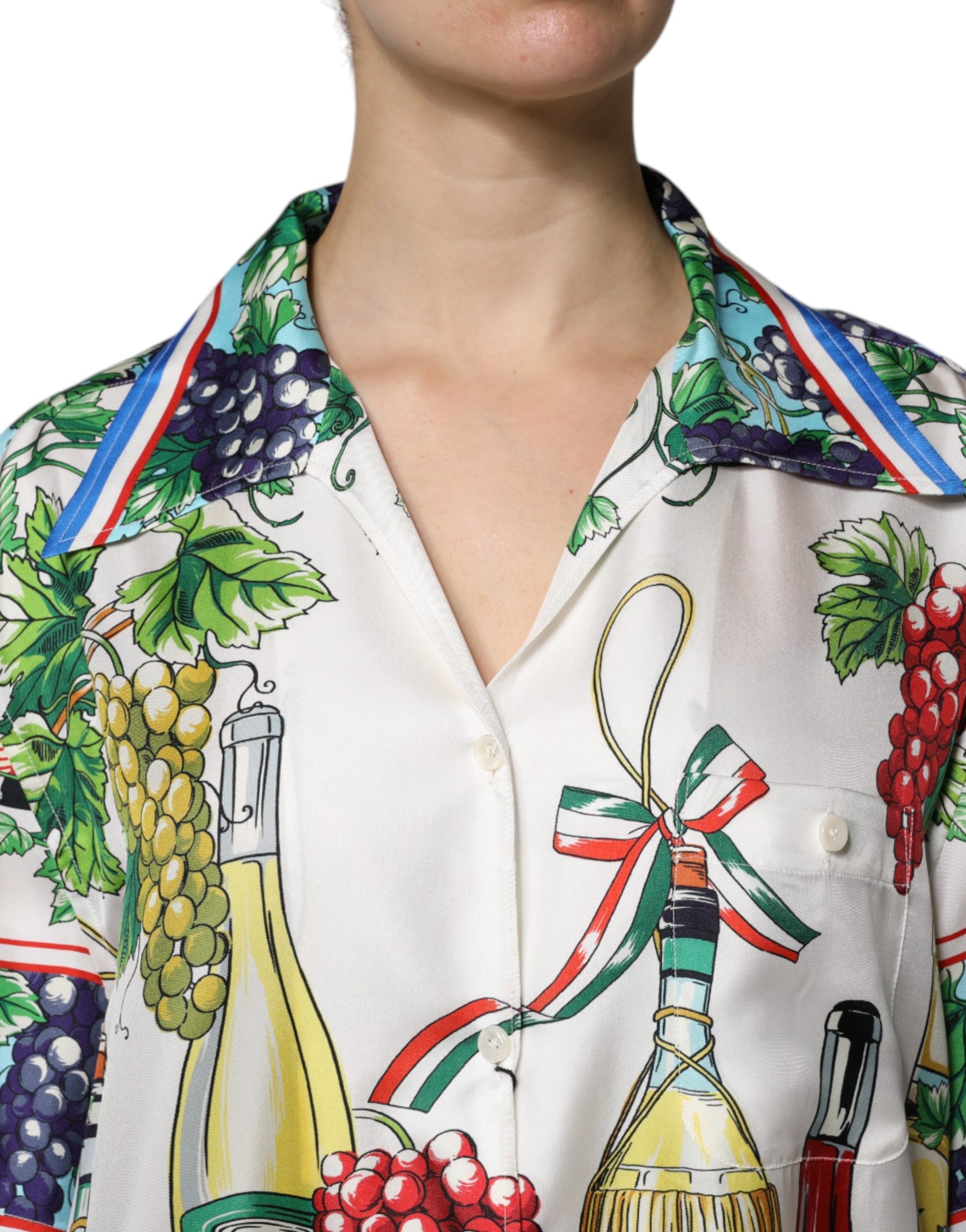 Dolce & Gabbana Multicolor Short Sleeve Silk Food Shirt Top | Regal Royce