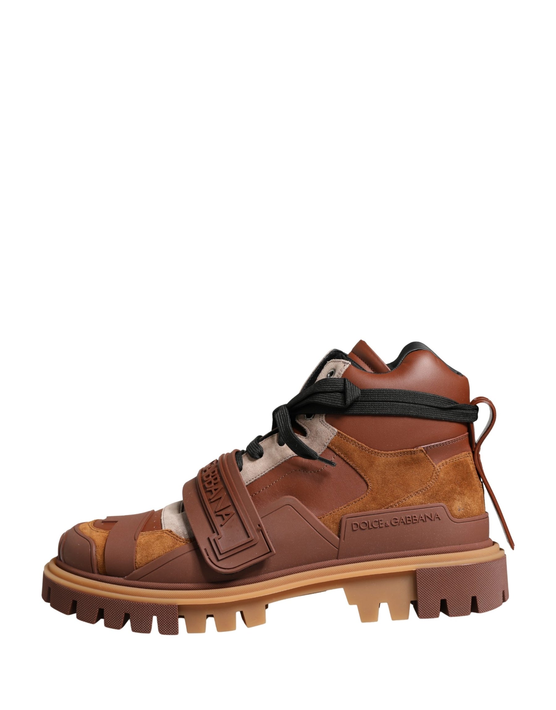 Dolce & Gabbana Brown Leather Trekking-Style Men Boots Shoes | Regal Royce