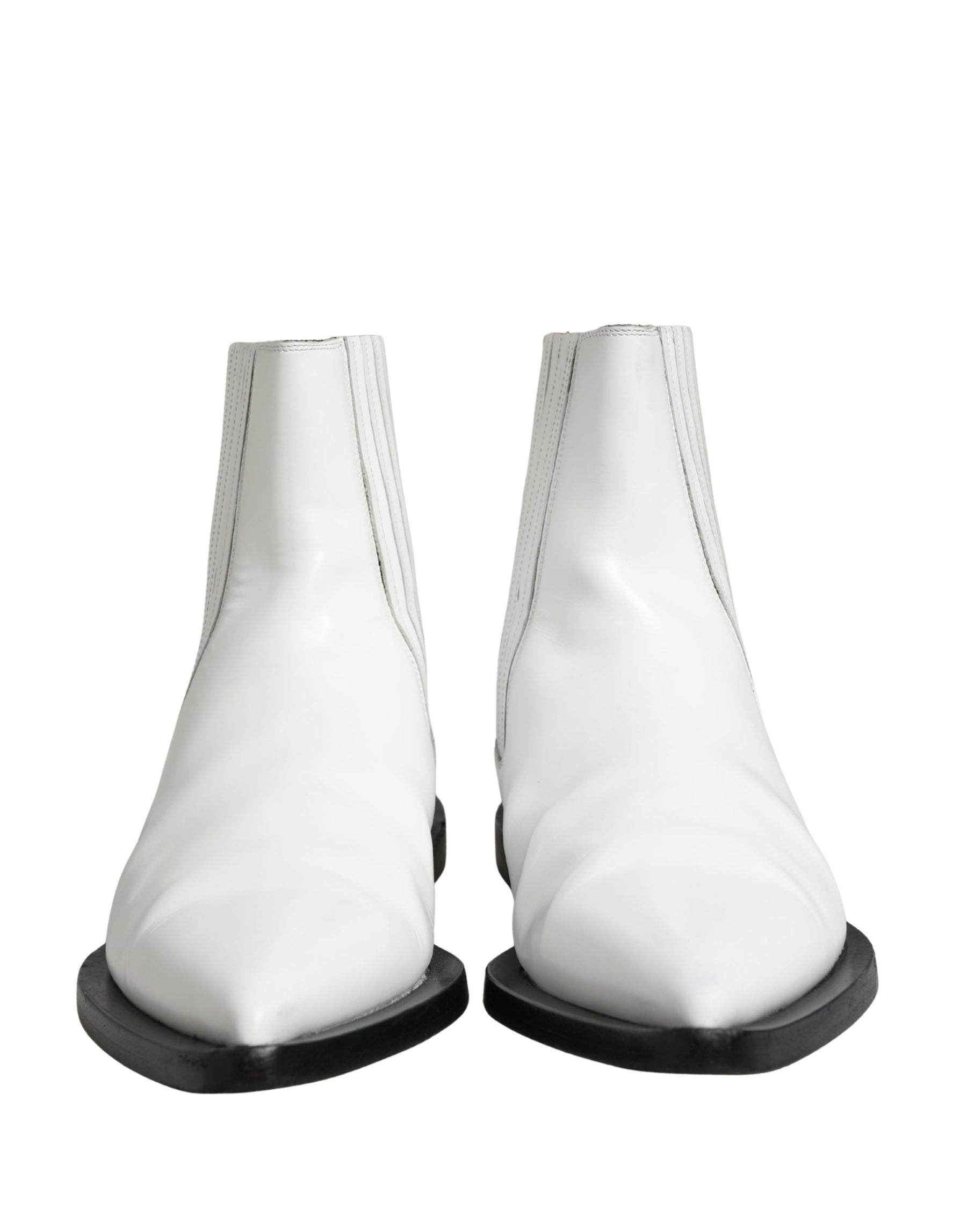 Dolce & Gabbana White Leather Chelsea SlipOn Ankle Boots Shoes | Regal Royce