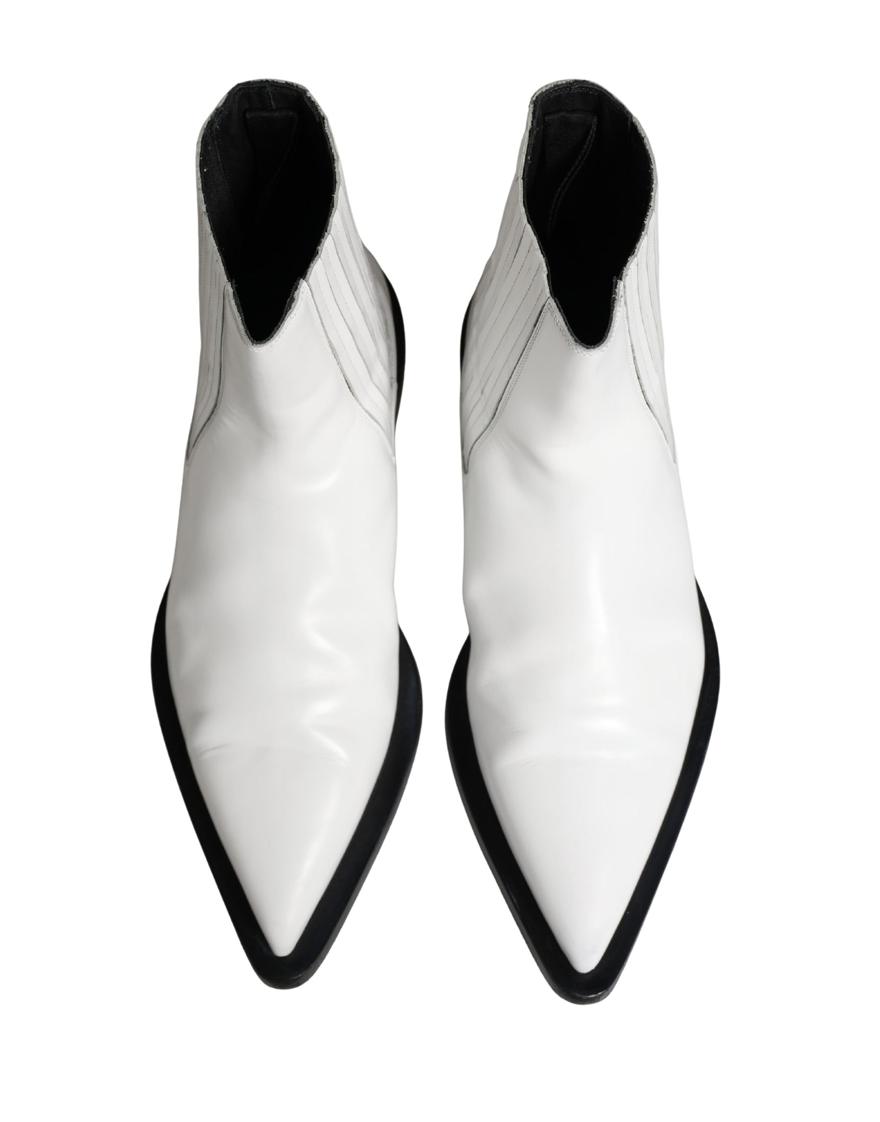 Dolce & Gabbana White Leather Chelsea SlipOn Ankle Boots Shoes | Regal Royce