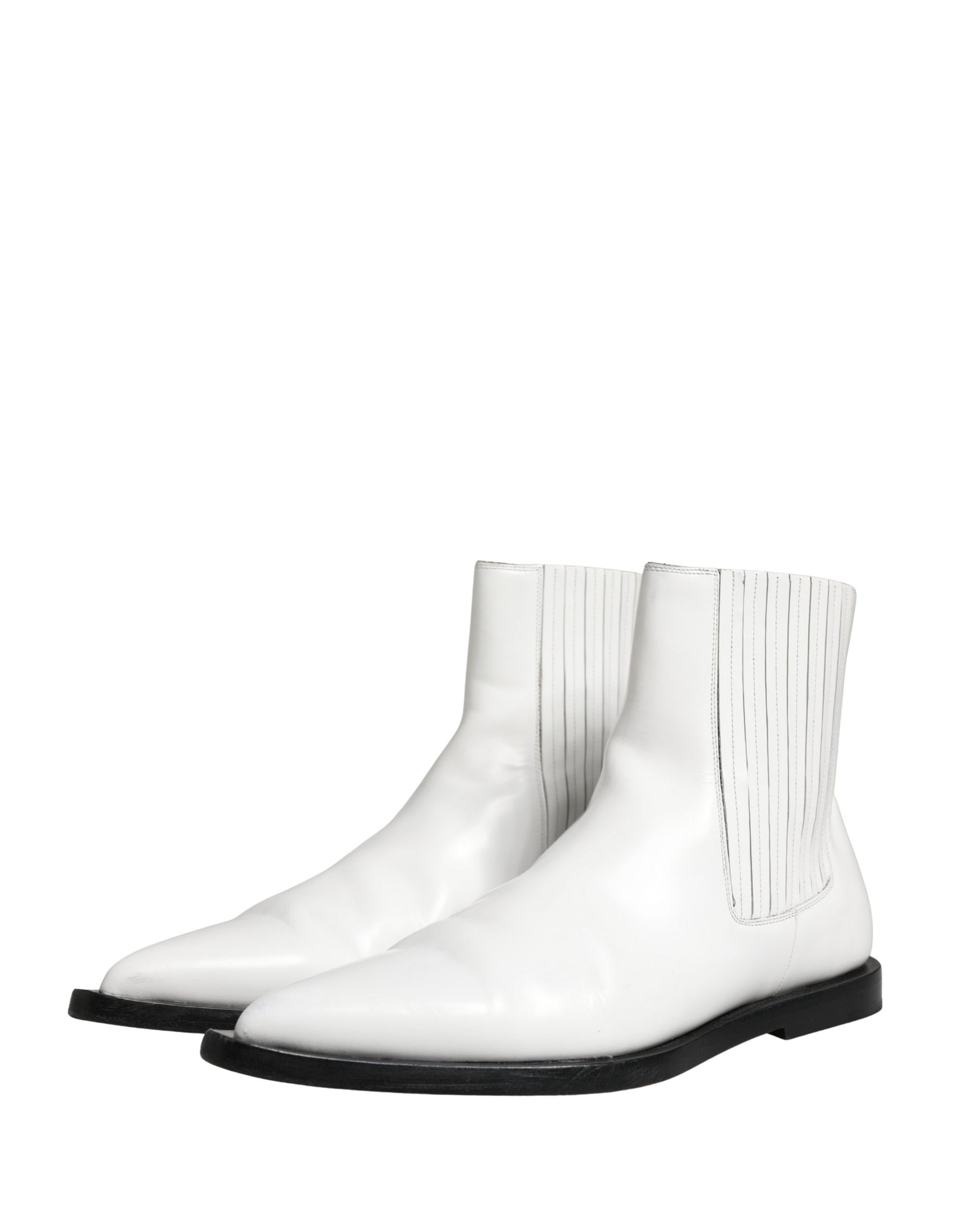 Dolce & Gabbana White Leather Chelsea SlipOn Ankle Boots Shoes | Regal Royce
