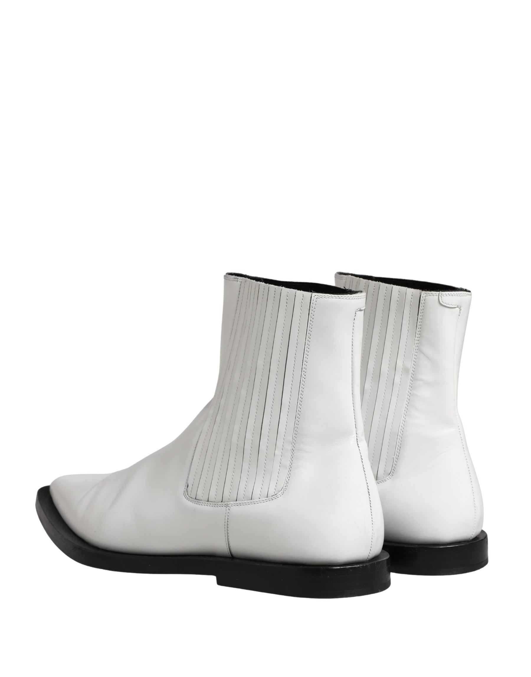 Dolce & Gabbana White Leather Chelsea SlipOn Ankle Boots Shoes | Regal Royce