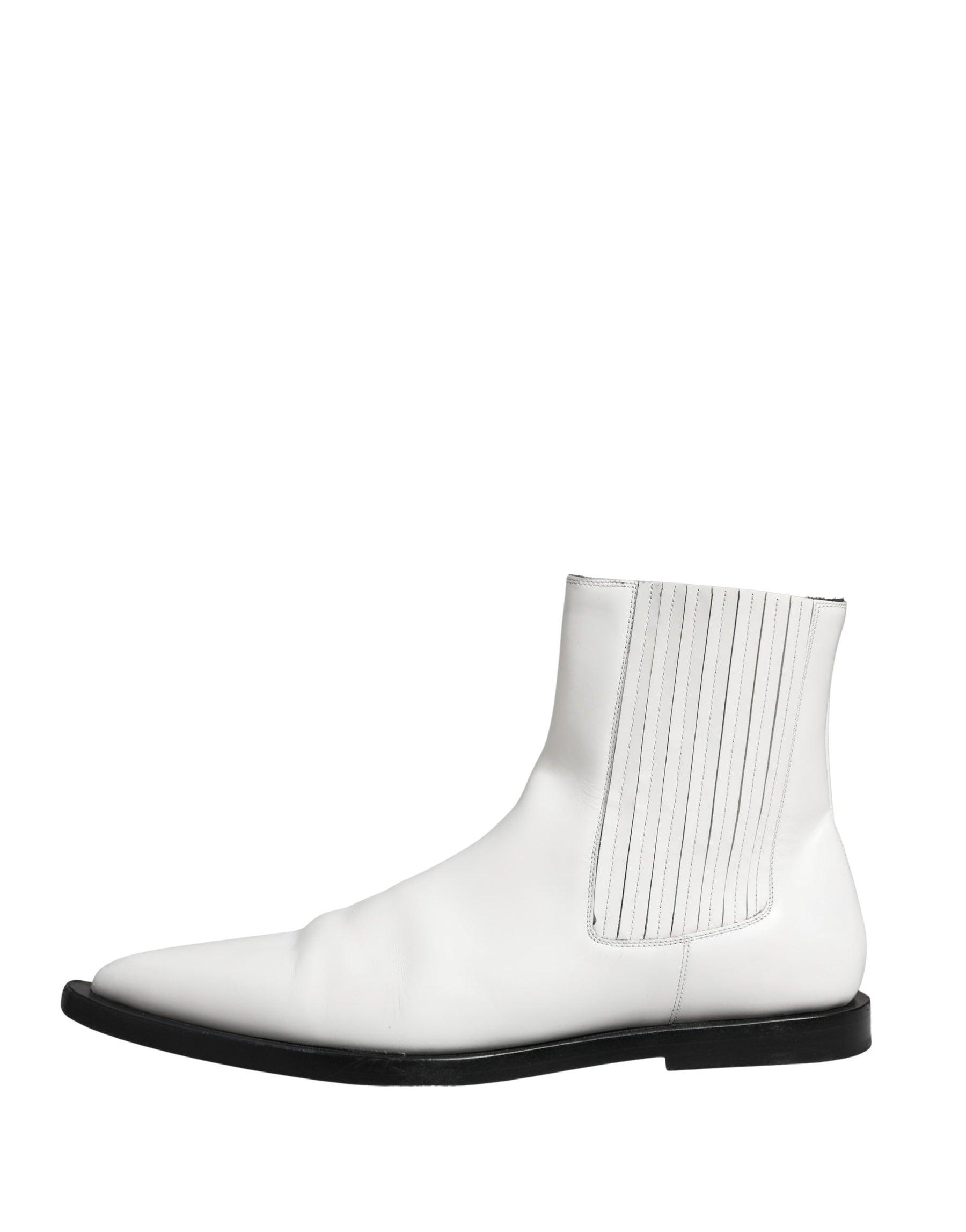 Dolce & Gabbana White Leather Chelsea SlipOn Ankle Boots Shoes | Regal Royce