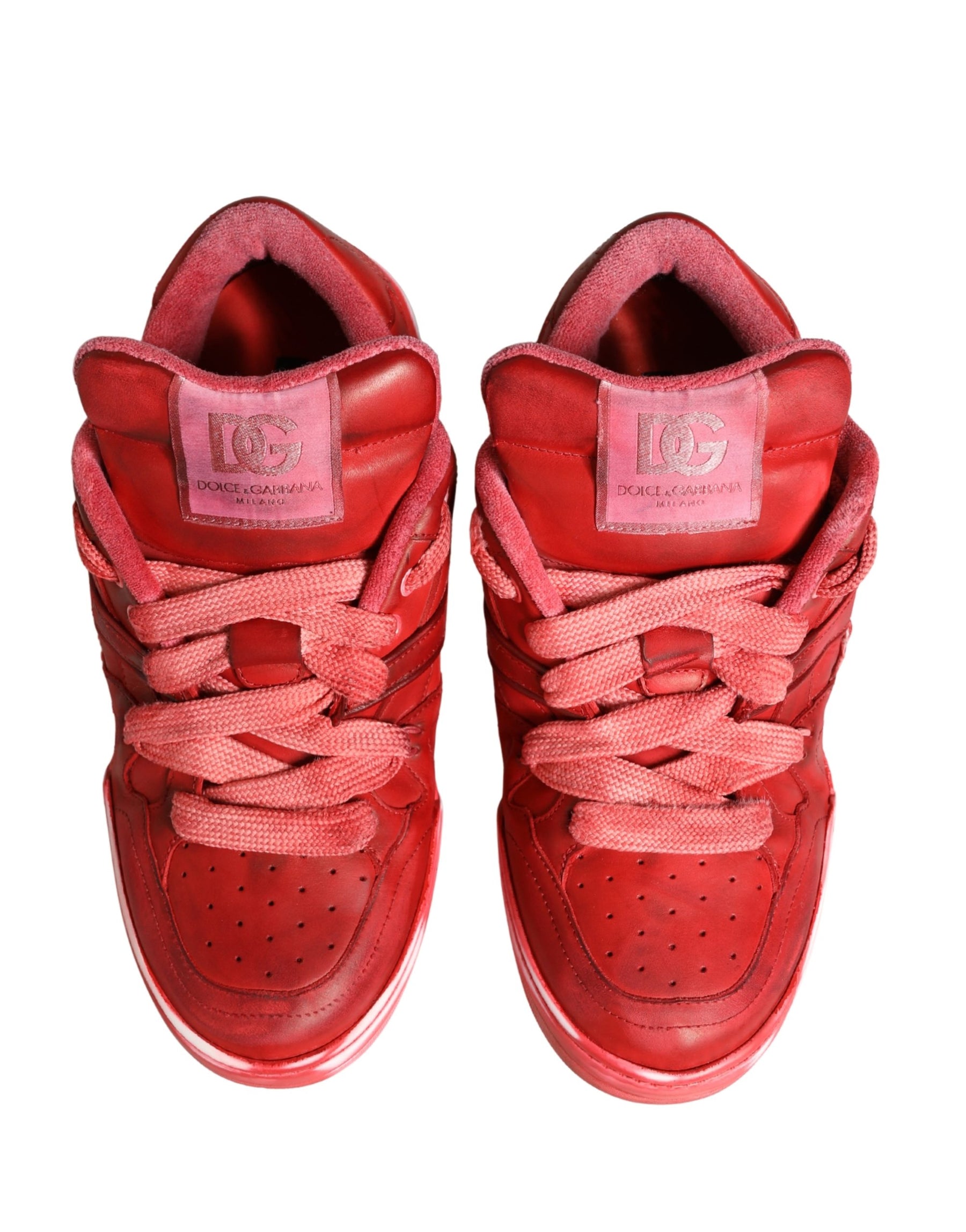 Dolce & Gabbana Red Distressed Suede Men Sneakers Shoes | Regal Royce
