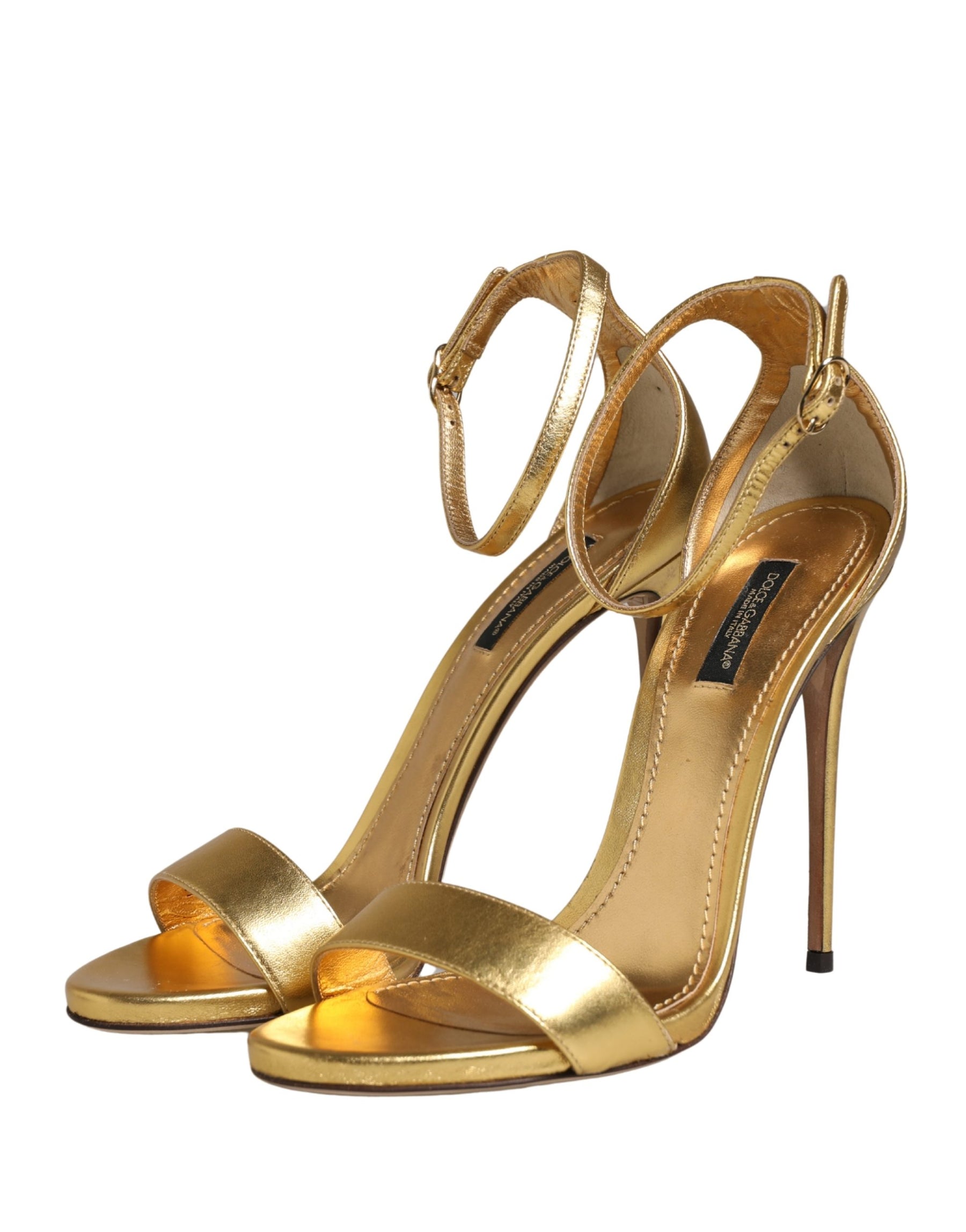 Dolce & Gabbana Gold Leather Keira High Heels Sandals Shoes | Regal Royce