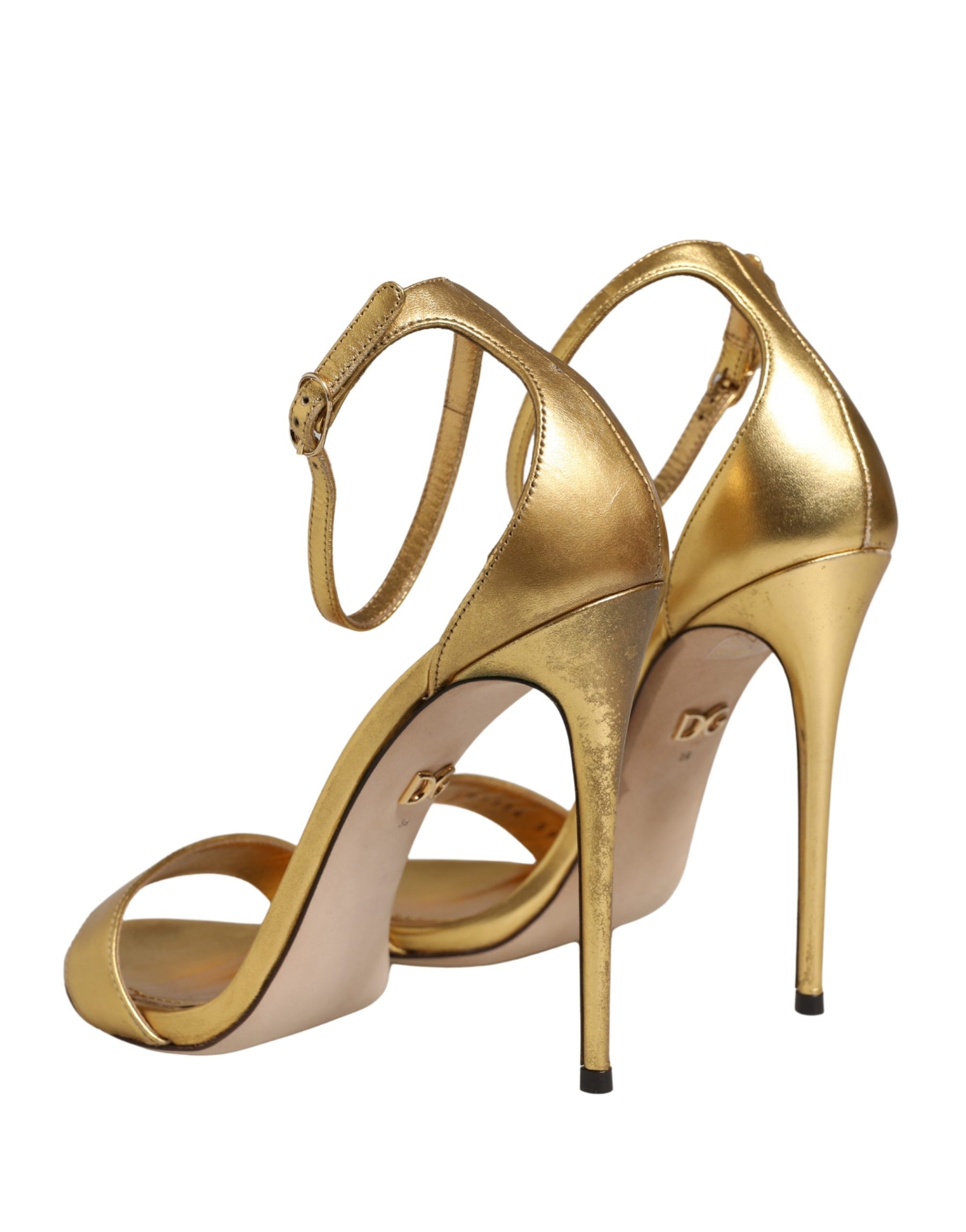 Dolce & Gabbana Gold Leather Keira High Heels Sandals Shoes | Regal Royce