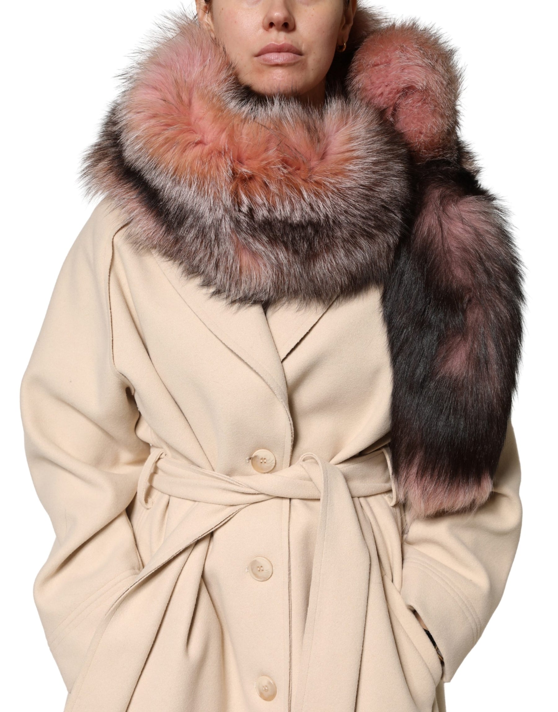 Dolce & Gabbana Pink Frost Fox Fur Neck Warmer Winter Scarf | Regal Royce