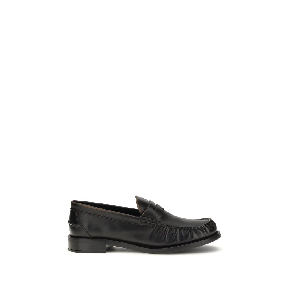Prada Black Calf Leather Bos Taurus Slip-On Loafers | Regal Royce