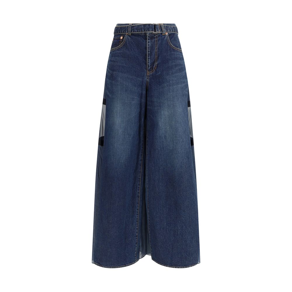 Sacai Blue Cotton Cropped Jeans | Regal Royce