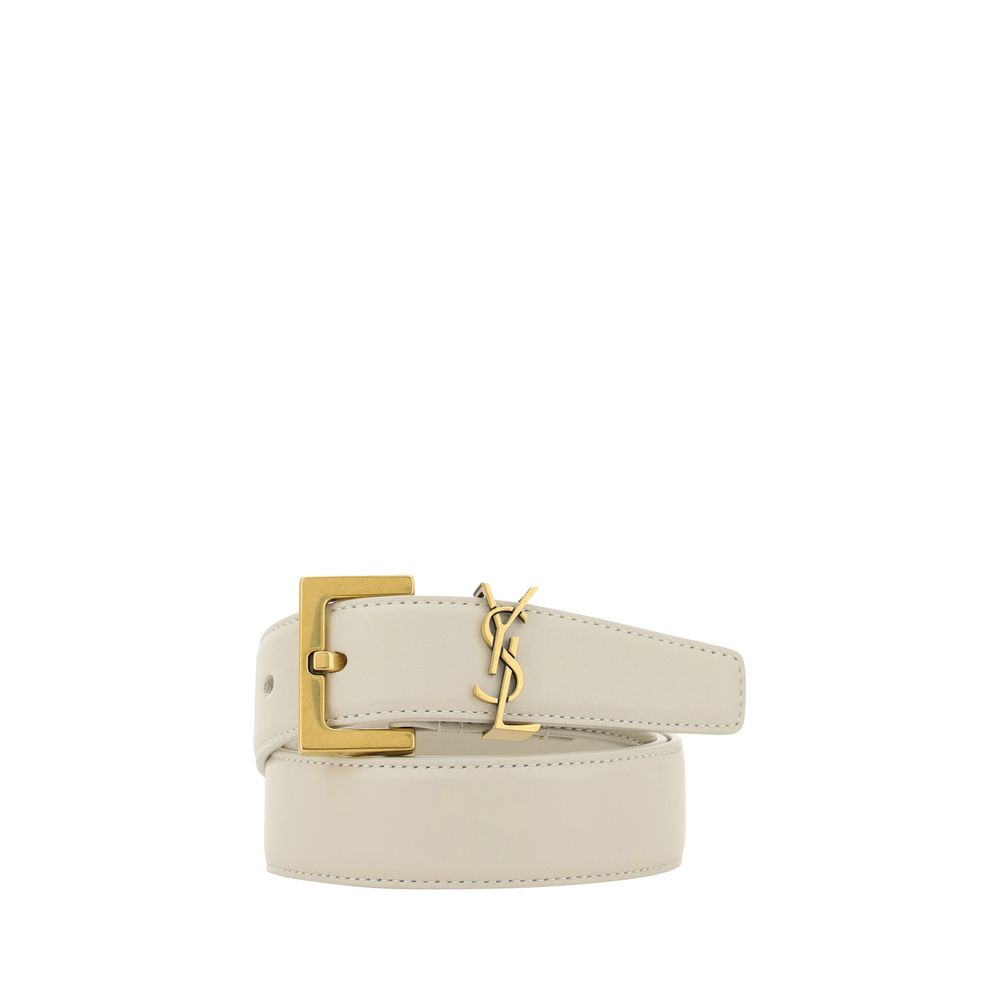 Saint Laurent White Calf Leather Bos Taurus Regular Belt | Regal Royce