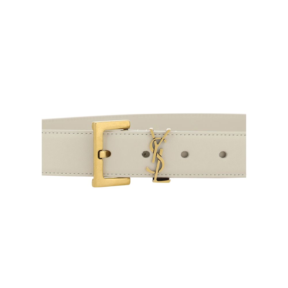 Saint Laurent White Calf Leather Bos Taurus Regular Belt | Regal Royce