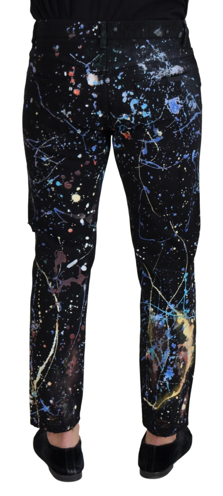 Dolce & Gabbana Black Cotton Color Splash Print Denim Jeans | Regal Royce