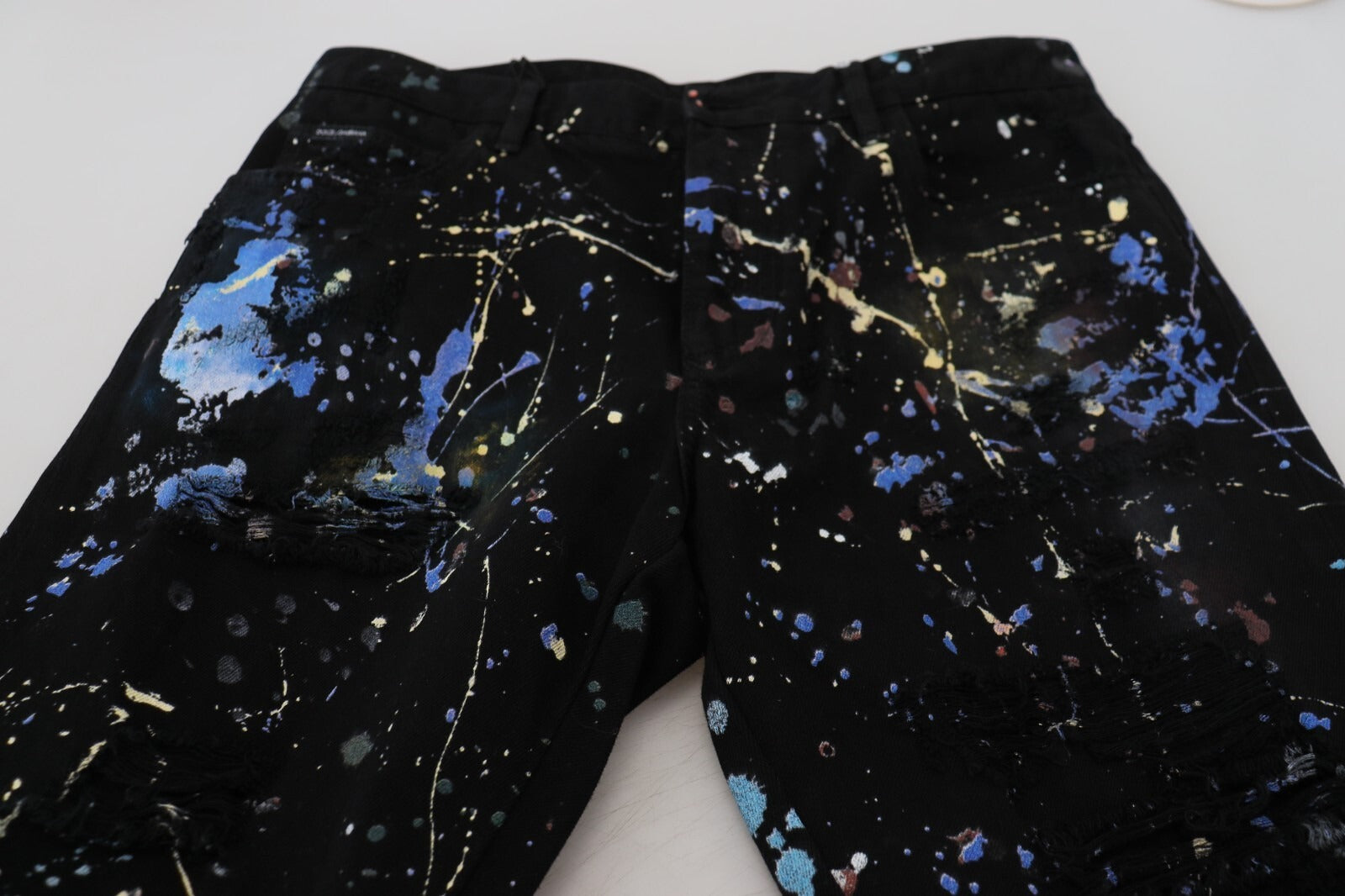 Dolce & Gabbana Black Cotton Color Splash Print Denim Jeans | Regal Royce