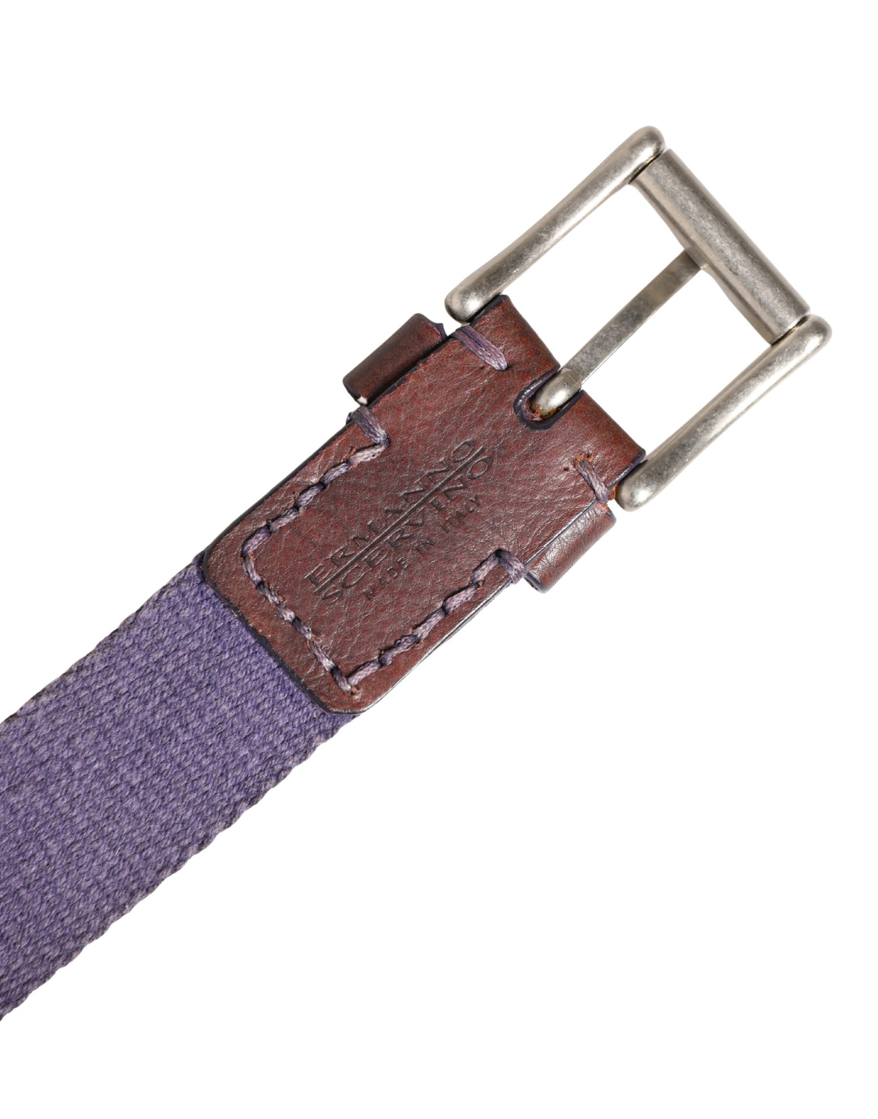 Ermanno Scervino Men Purple Canvas Silver Metal Buckle Belt | Regal Royce