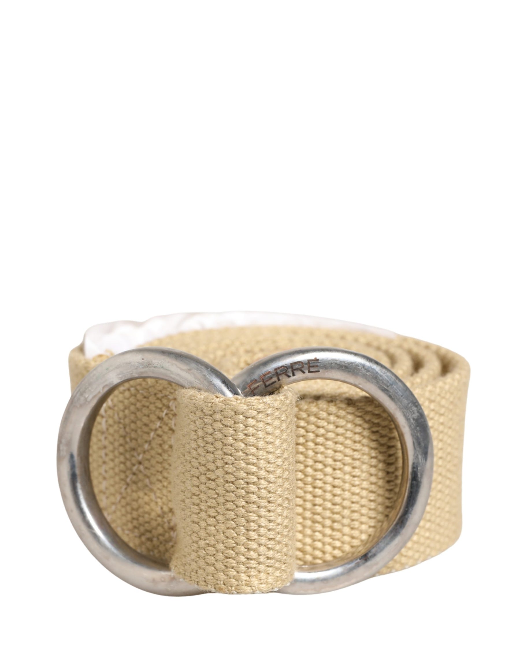 GF Ferre Men Beige Canvas Silver Metal Buckle Cintura Belt | Regal Royce