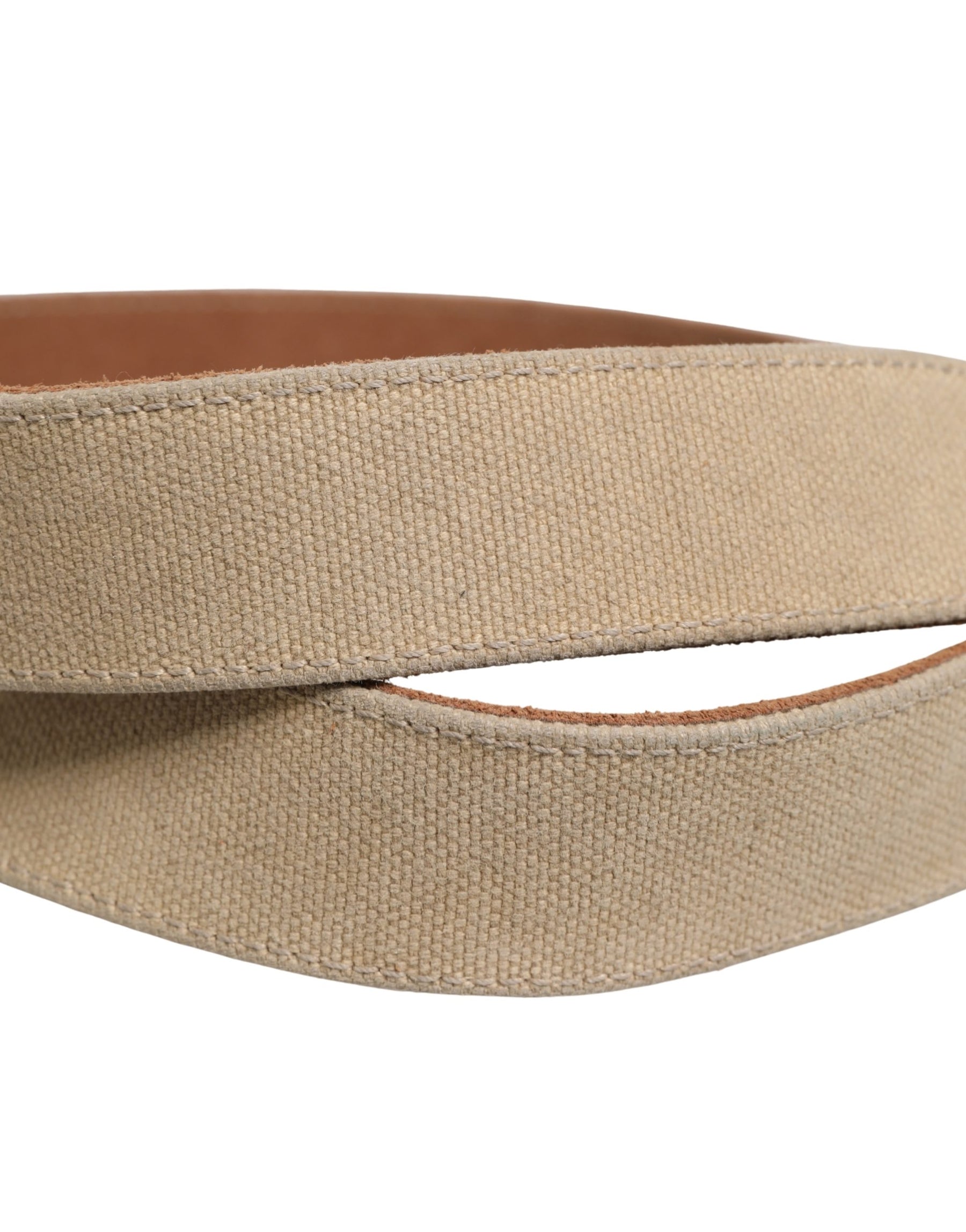 GF Ferre Men Beige Canvas Silver Metal Buckle Cintura Belt | Regal Royce