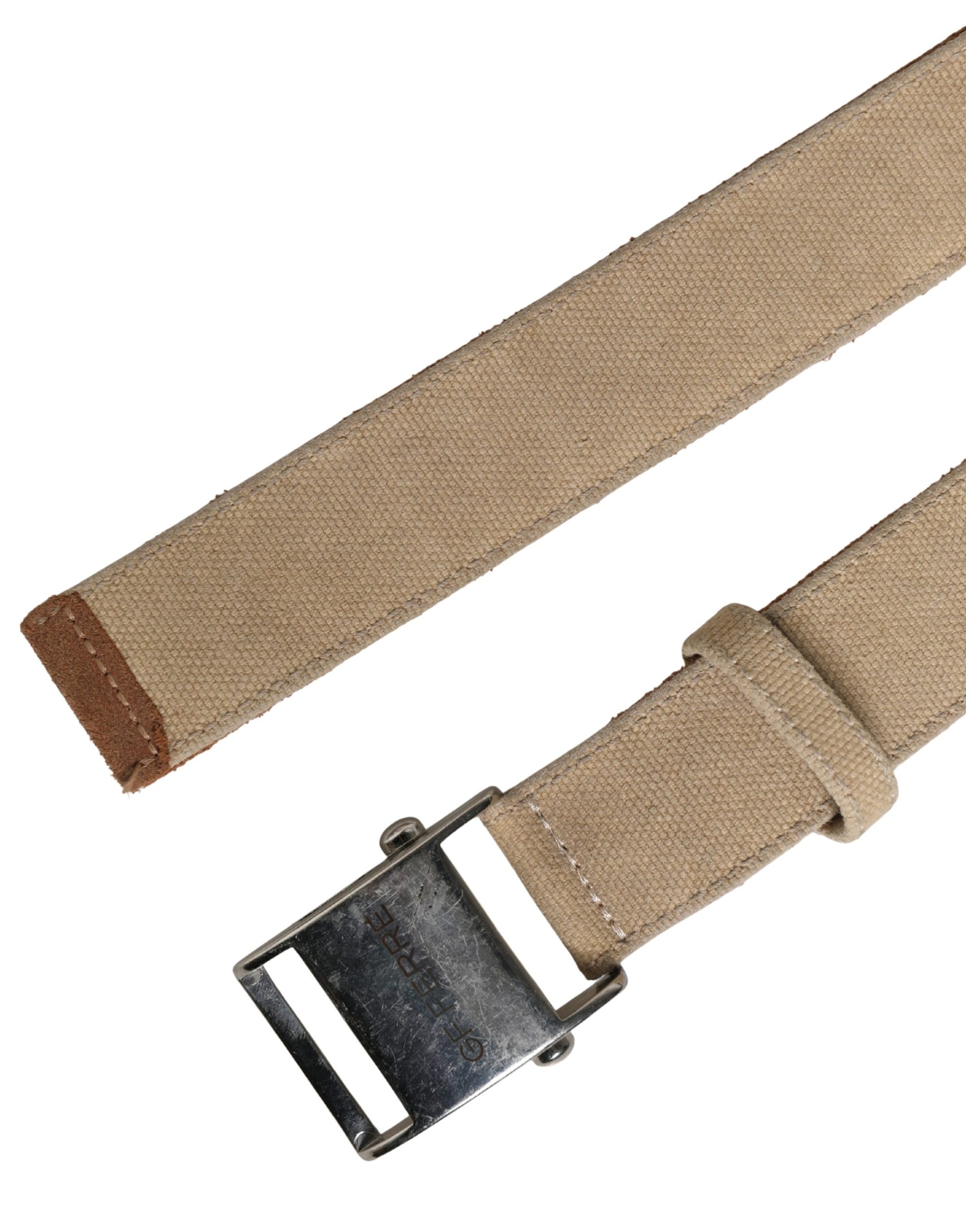 GF Ferre Men Beige Canvas Silver Metal Buckle Cintura Belt | Regal Royce