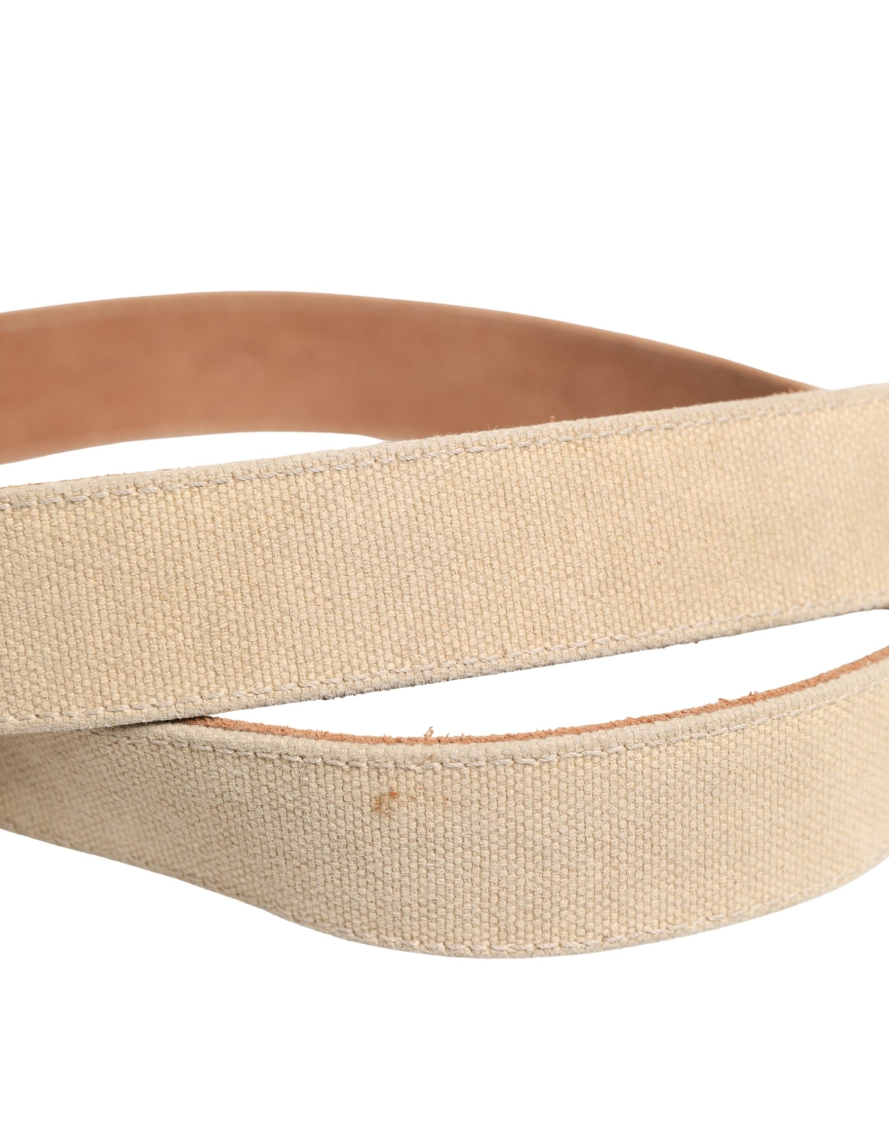 GF Ferre Men Beige Canvas Silver Metal Buckle Cintura Belt | Regal Royce