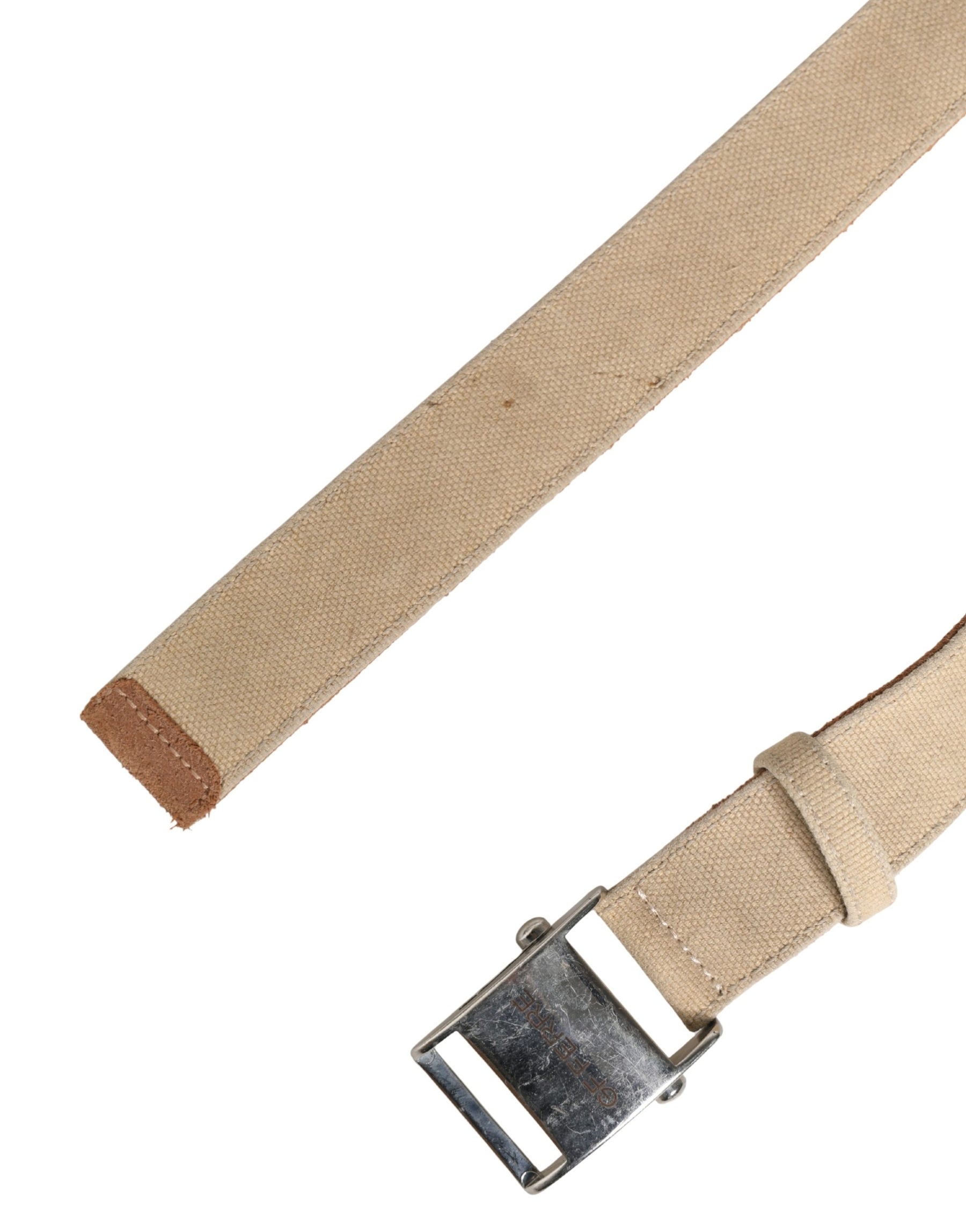 GF Ferre Men Beige Canvas Silver Metal Buckle Cintura Belt | Regal Royce
