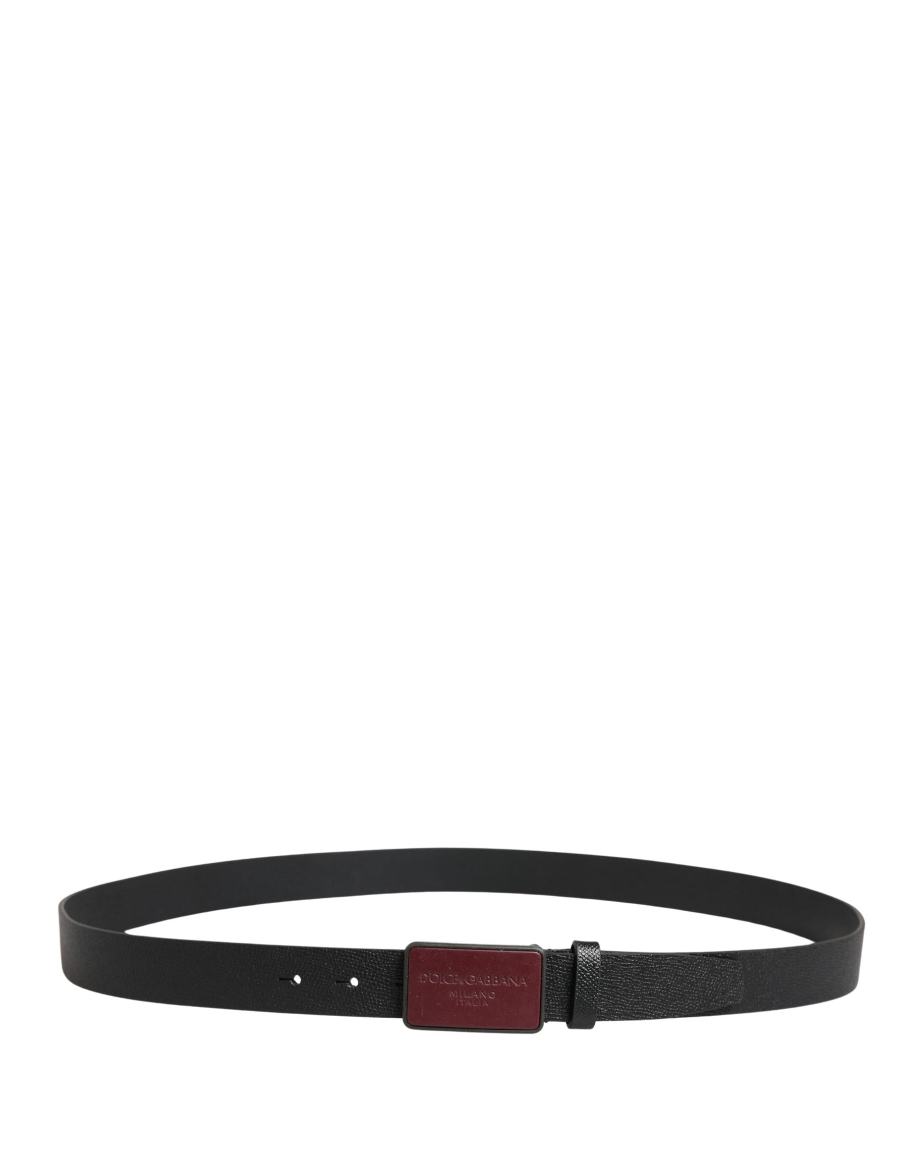 Dolce & Gabbana Men Black Calf Leather Logo Metal Buckle Belt | Regal Royce