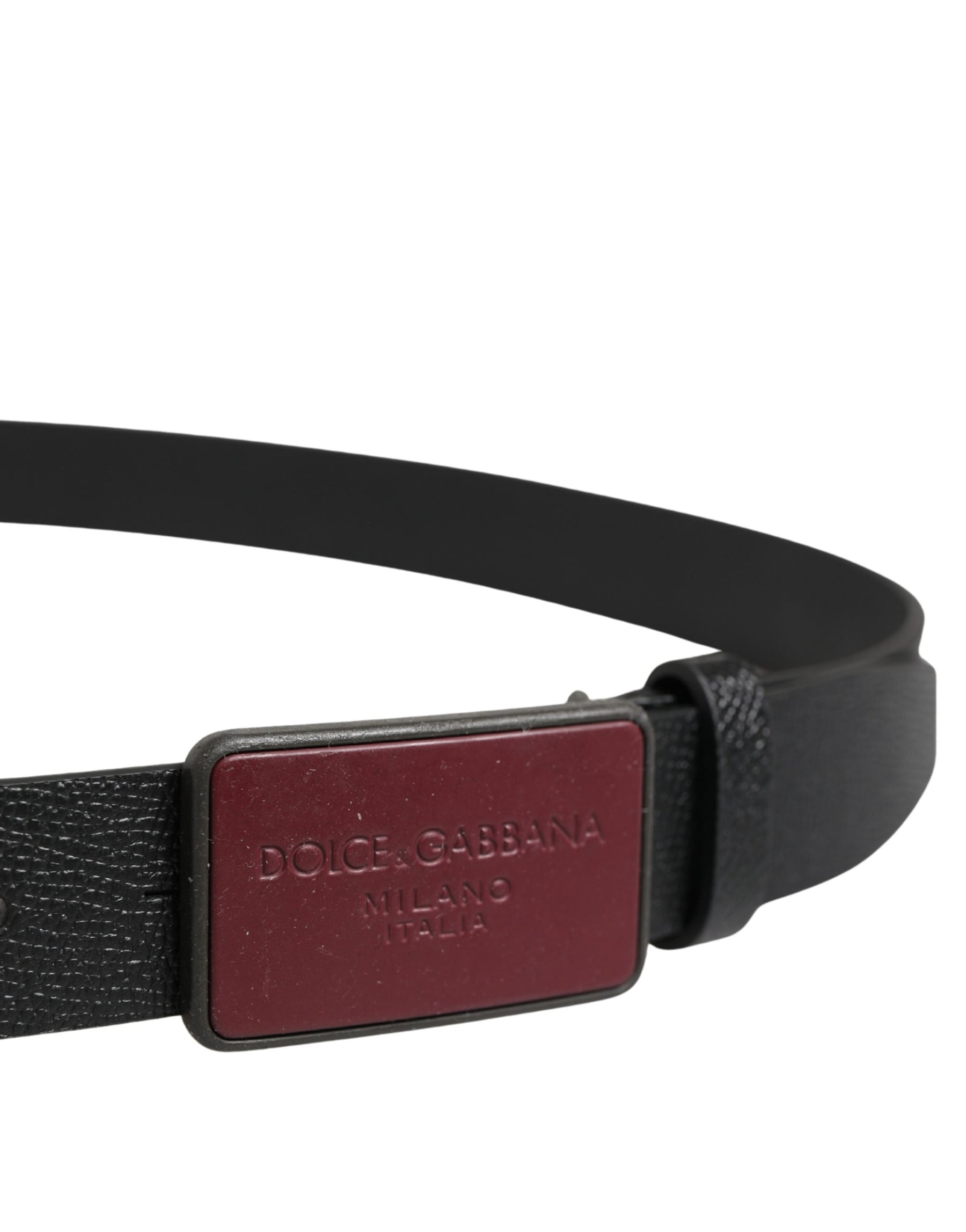 Dolce & Gabbana Men Black Calf Leather Logo Metal Buckle Belt | Regal Royce