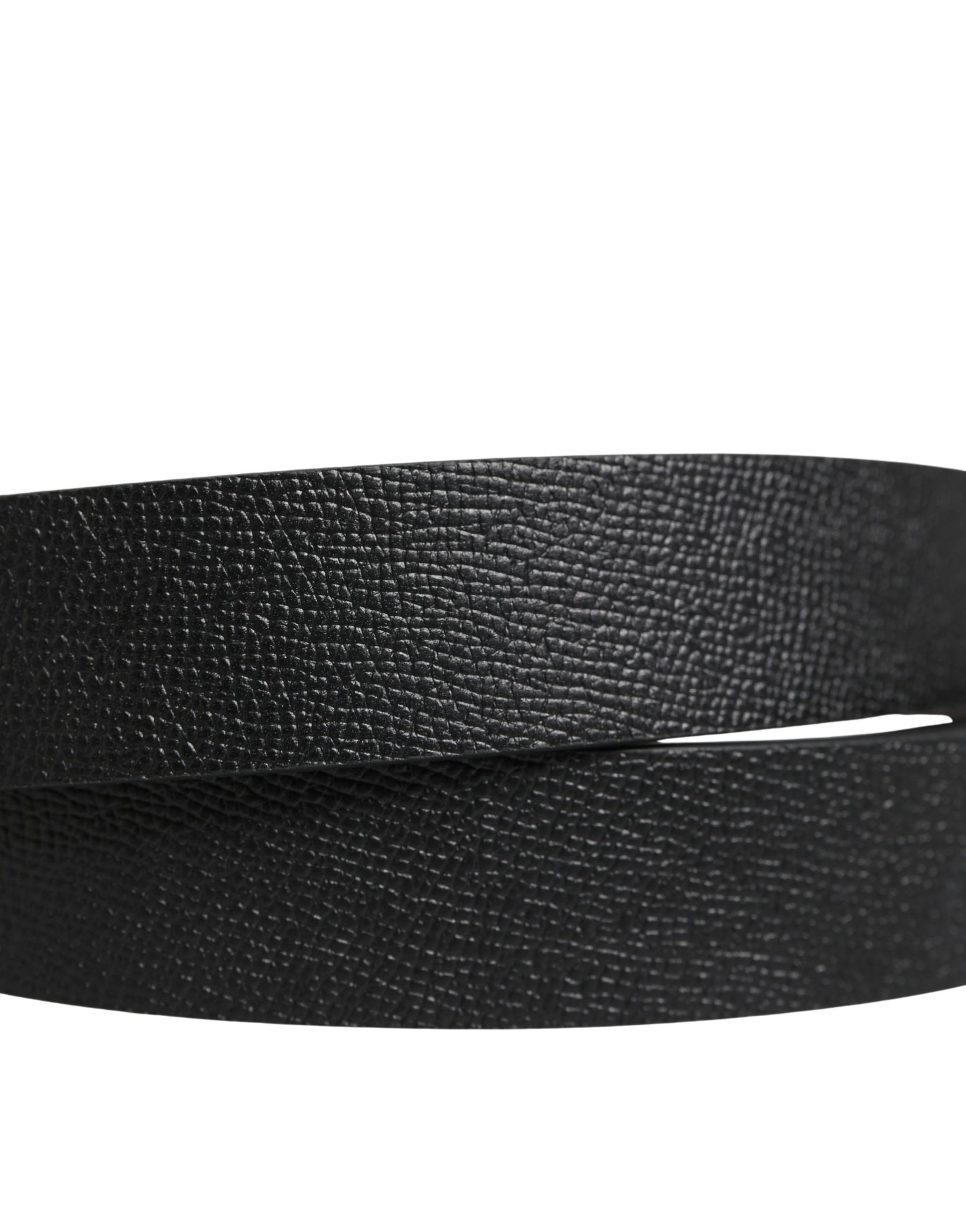 Dolce & Gabbana Men Black Calf Leather Logo Metal Buckle Belt | Regal Royce
