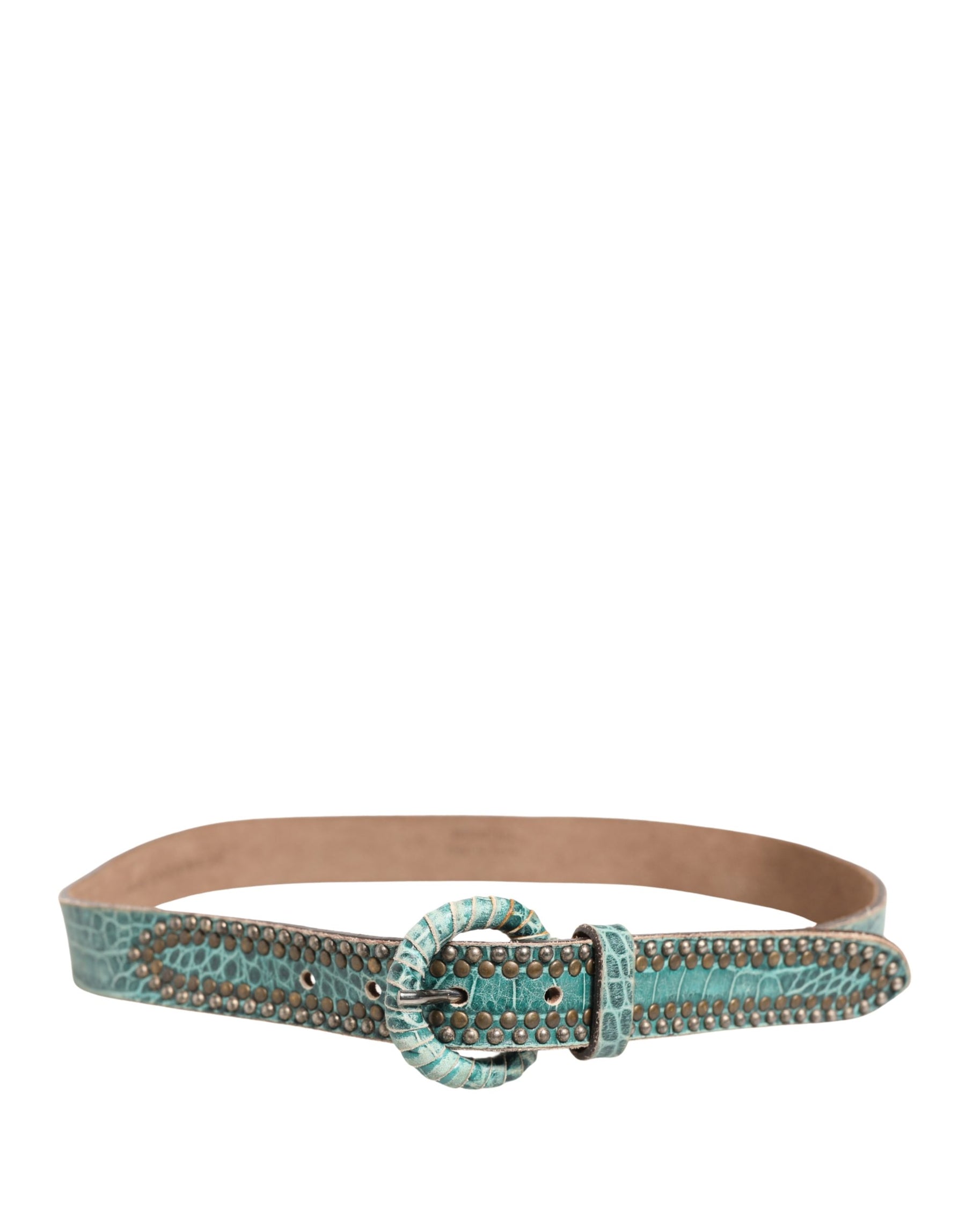 Scervino Street Women Green Leather Croco Print Studded Belt | Regal Royce