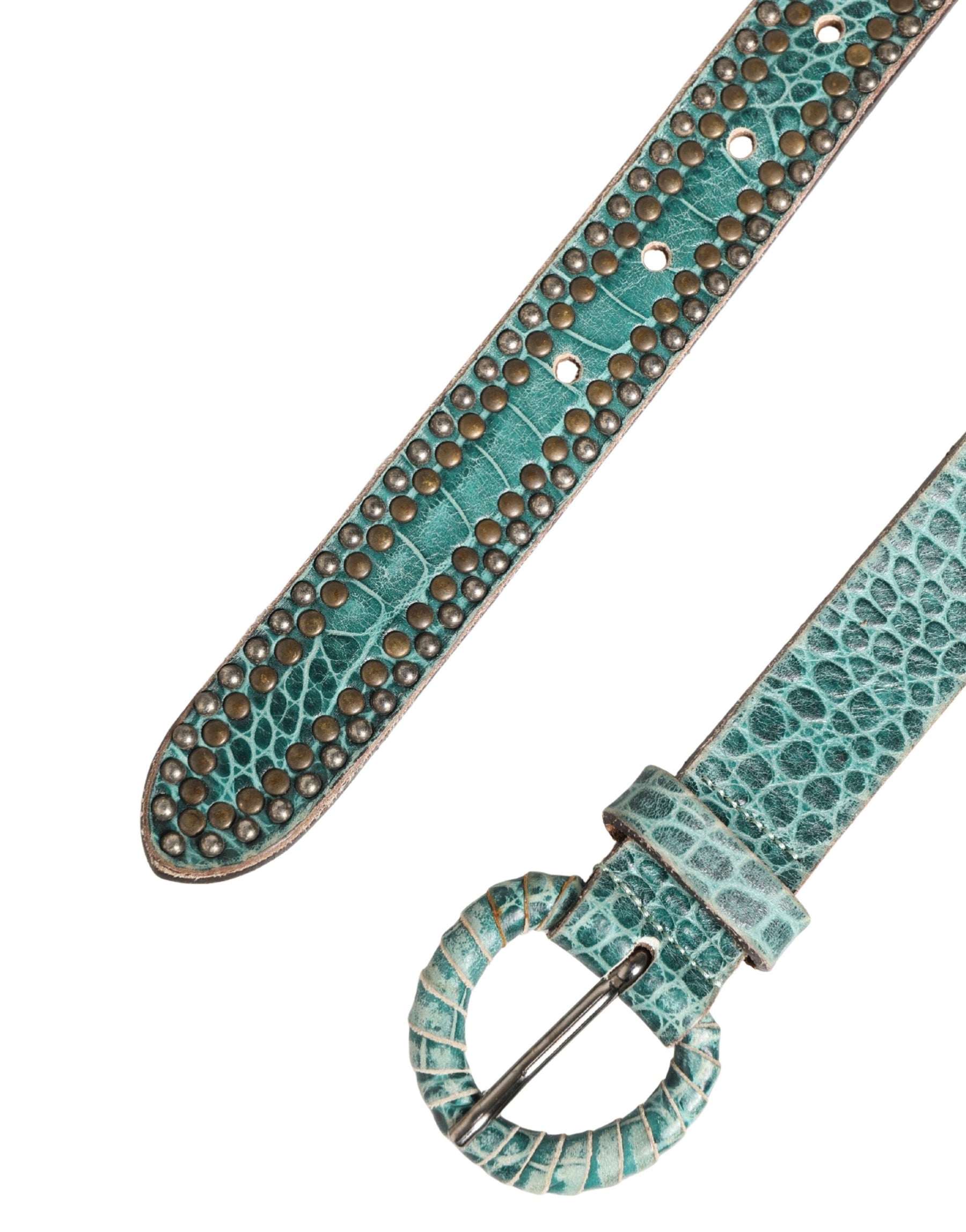 Scervino Street Women Green Leather Croco Print Studded Belt | Regal Royce