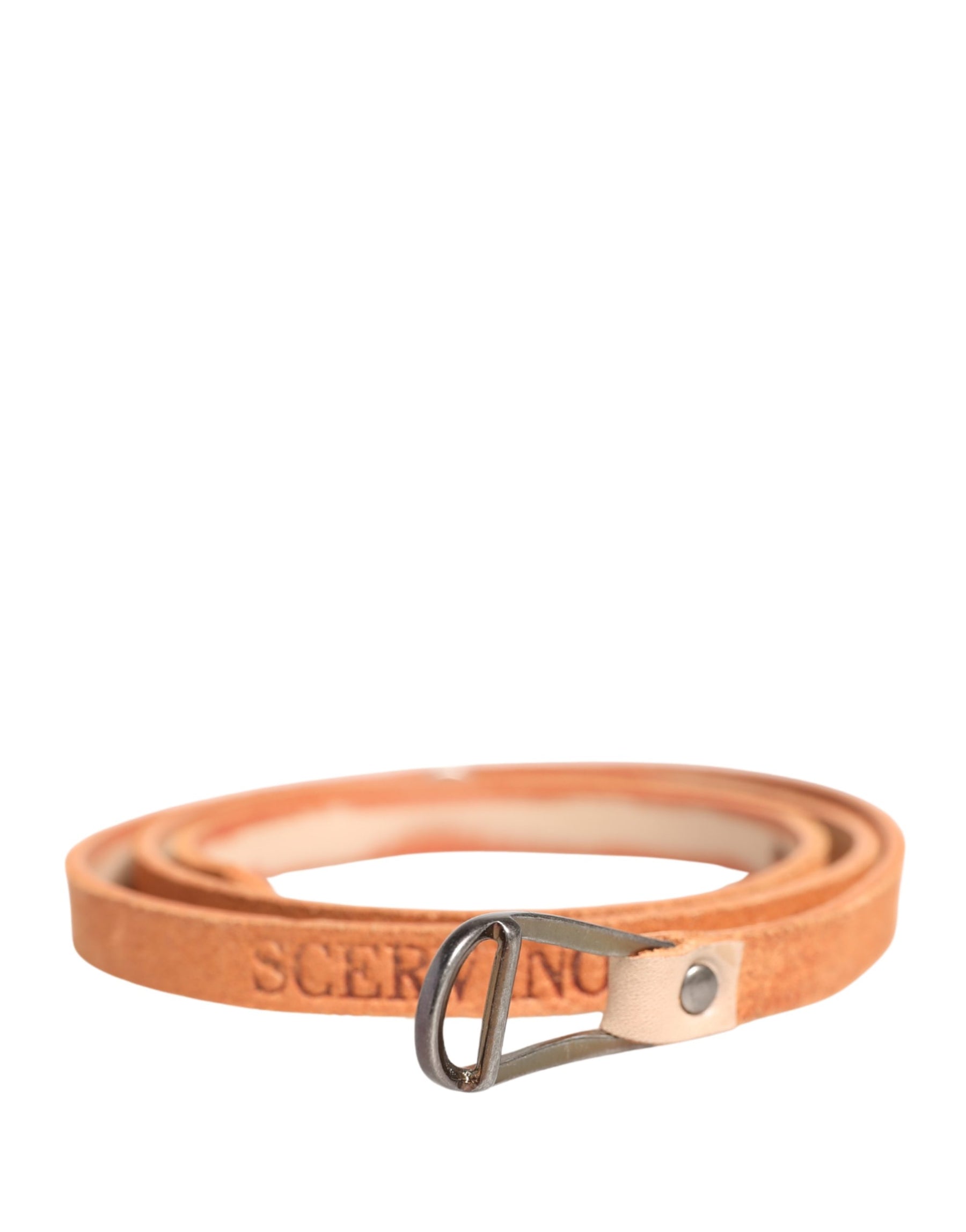 Scervino Street Women Orange Silver Metal Buckle Skinny Belt | Regal Royce
