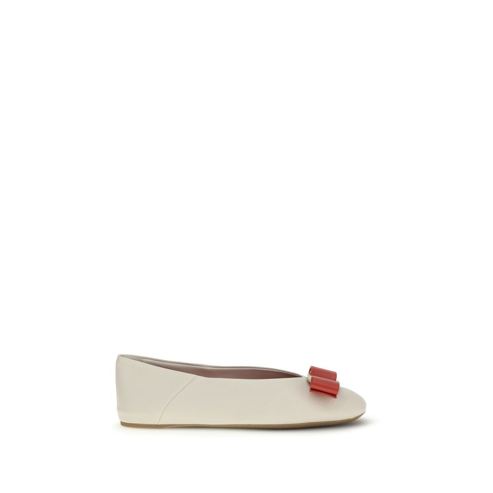 Ferragamo White Calf Leather Bos Taurus Ballet Flats | Regal Royce