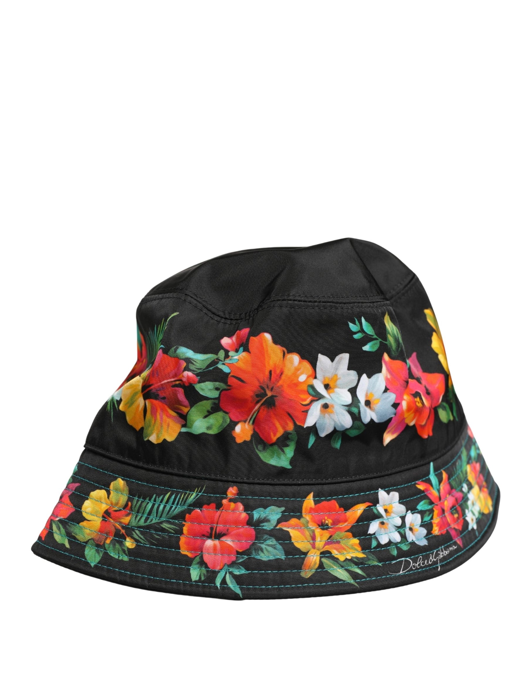Dolce & Gabbana Men Black Floral Print Nylon Fisherman Cap Hat | Regal Royce