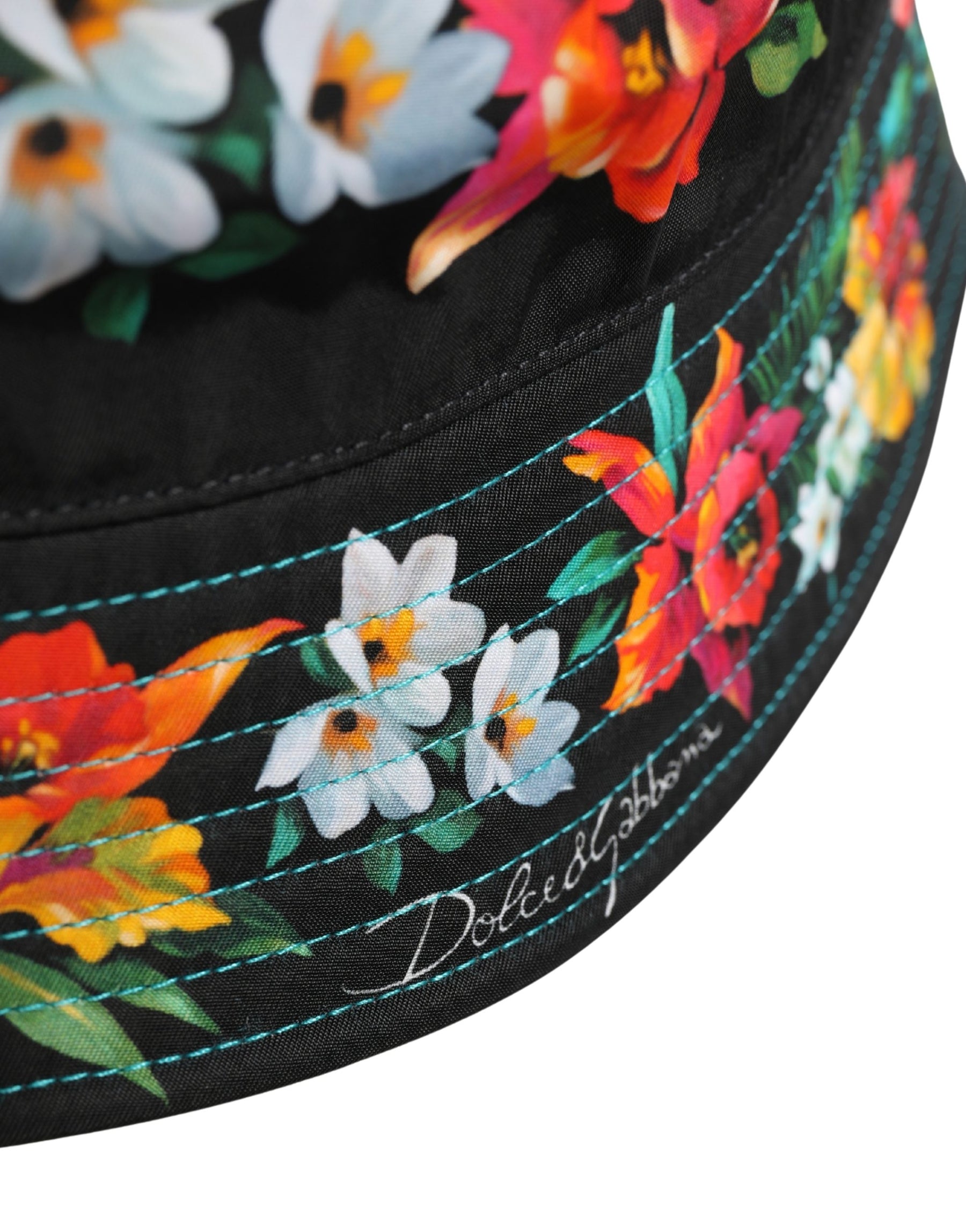 Dolce & Gabbana Men Black Floral Print Nylon Fisherman Cap Hat | Regal Royce