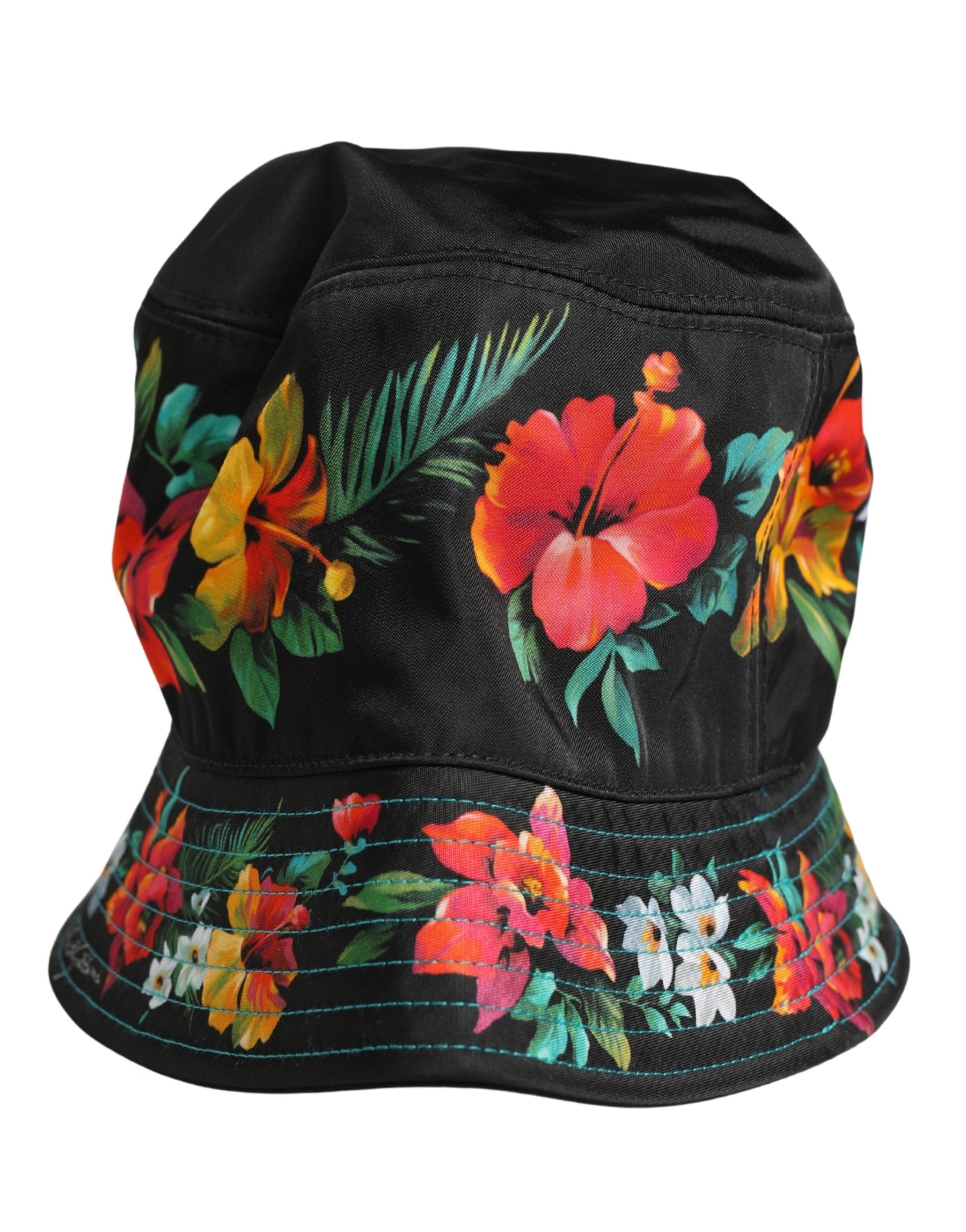 Dolce & Gabbana Men Black Floral Print Nylon Fisherman Cap Hat | Regal Royce