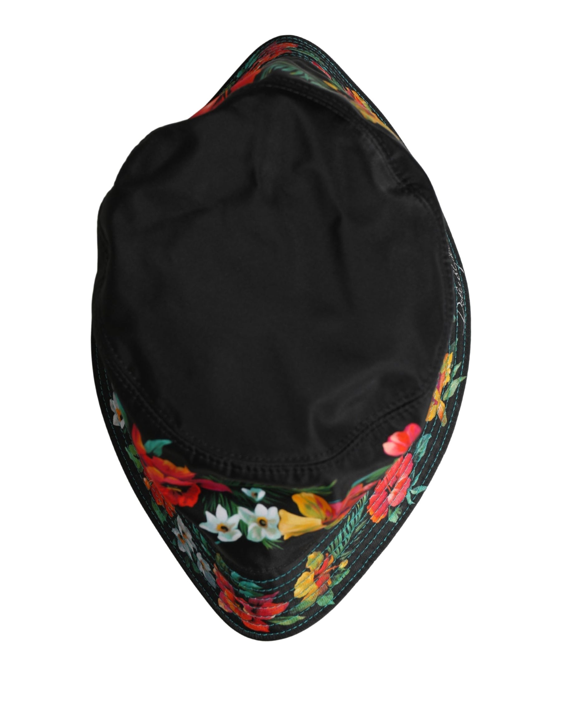 Dolce & Gabbana Men Black Floral Print Nylon Fisherman Cap Hat | Regal Royce