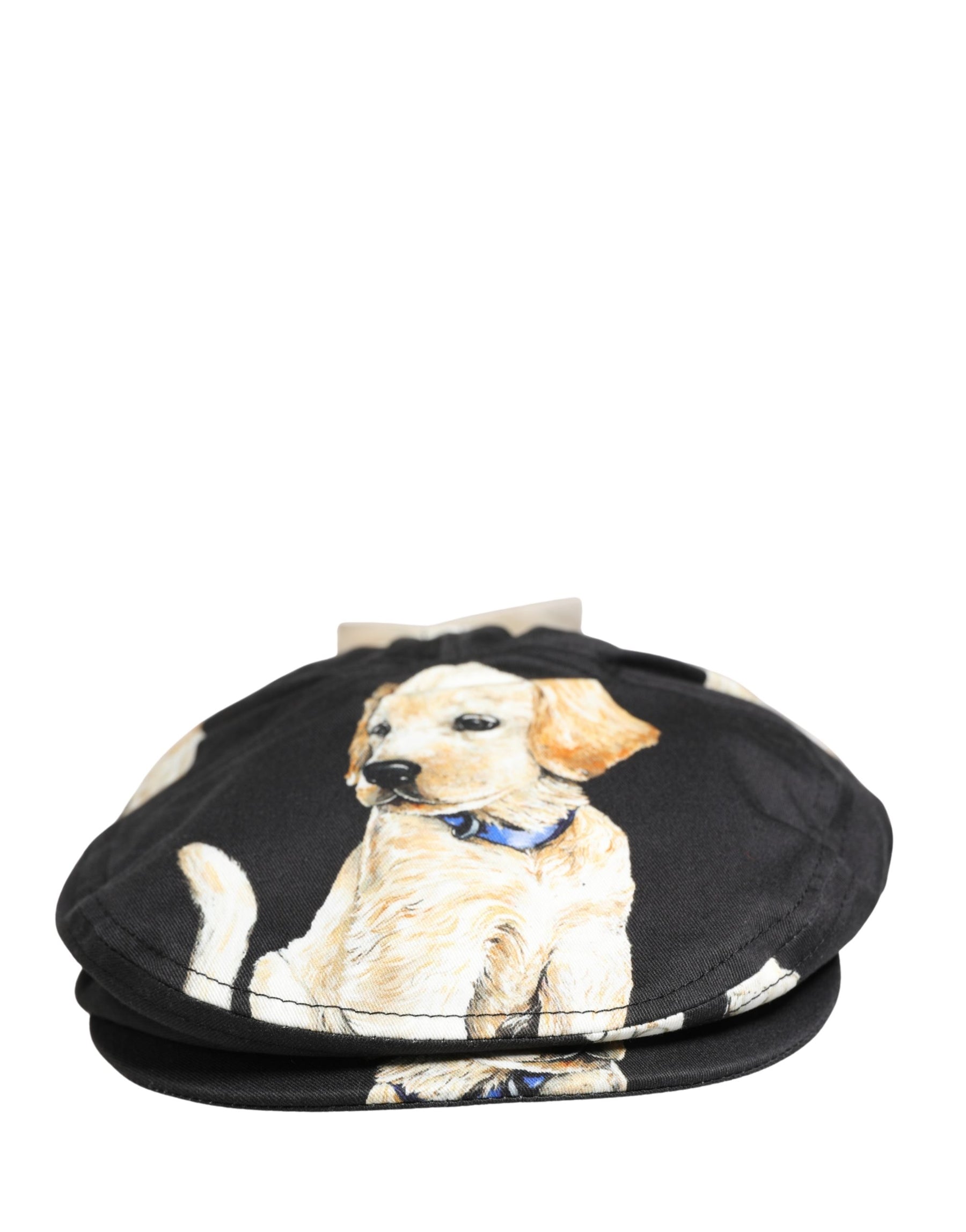 Dolce & Gabbana Men Black Dog Cotton Newsboy Cloth Capello Hat | Regal Royce